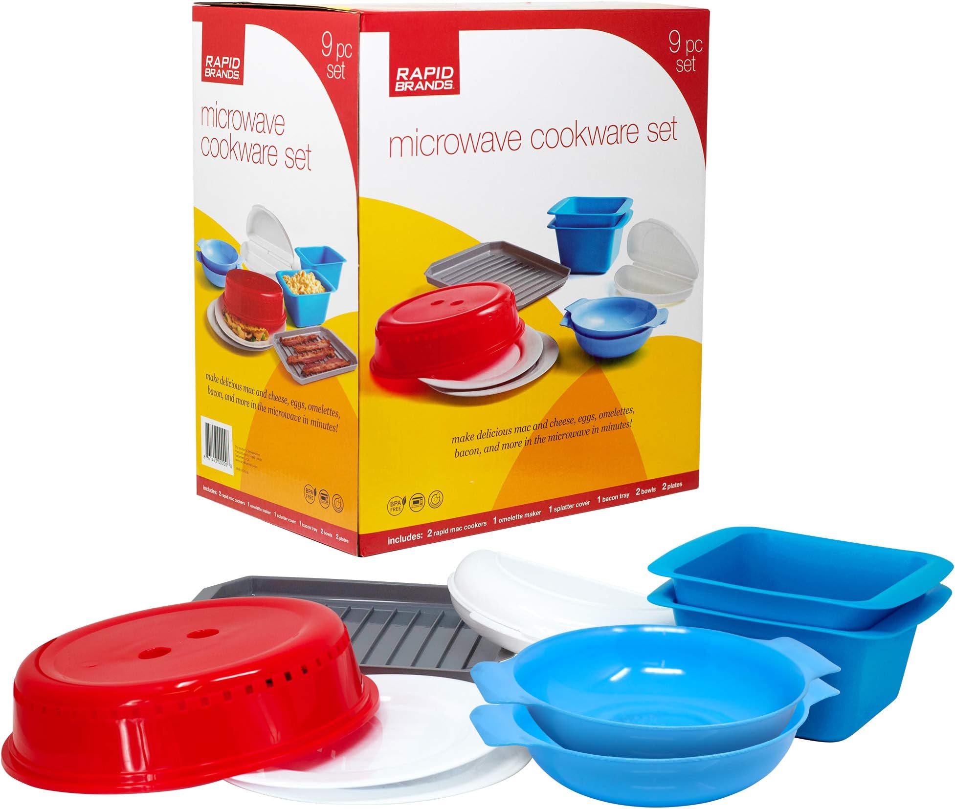 Rapid Brands Deluxe 9-Piece Microwave Cookware & Dinnerware Set | Perfect for Dorm, Small Kitchen, or Office | Dishwasher-Safe, Microwaveable, & BPA-Free