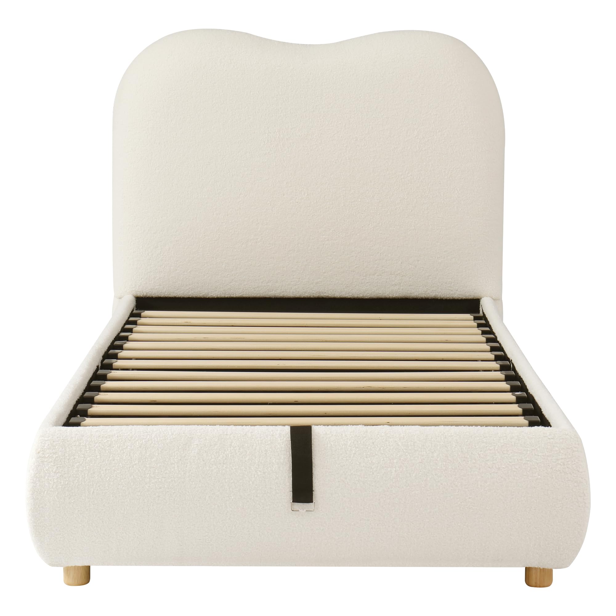 Letto Tessile 90x200cm con Sommier a doghe stabili e Struttura Letto Singolo fissa in metallo boucle mdf con cassone idraulico spalliera moderna camera casa Beige