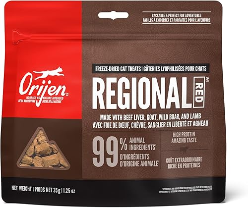 ORIJEN Golosinas liofilizadas para gatos sin granos ingredientes naturales y crudos rojo regional 125 onzas