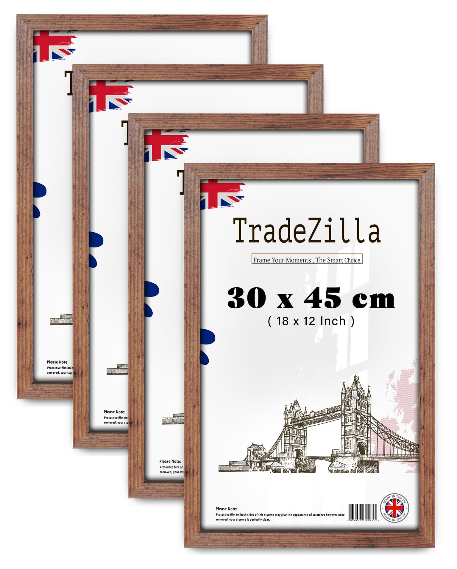 TradeZilla pack of 4 Eton Wood Picture Frame (30 x 45 CM) Wall Décor & Art Display MDF Frame, Hanging Hooks for Easy Mounting, Ideal for Home & Office Interiors [ Rustic ]