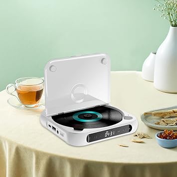家庭用CDプレーヤー コンパクトオーディオミュージックプレーヤー 友達や言語学習者、子供用 ホワイト, 白, 135x135x25mm