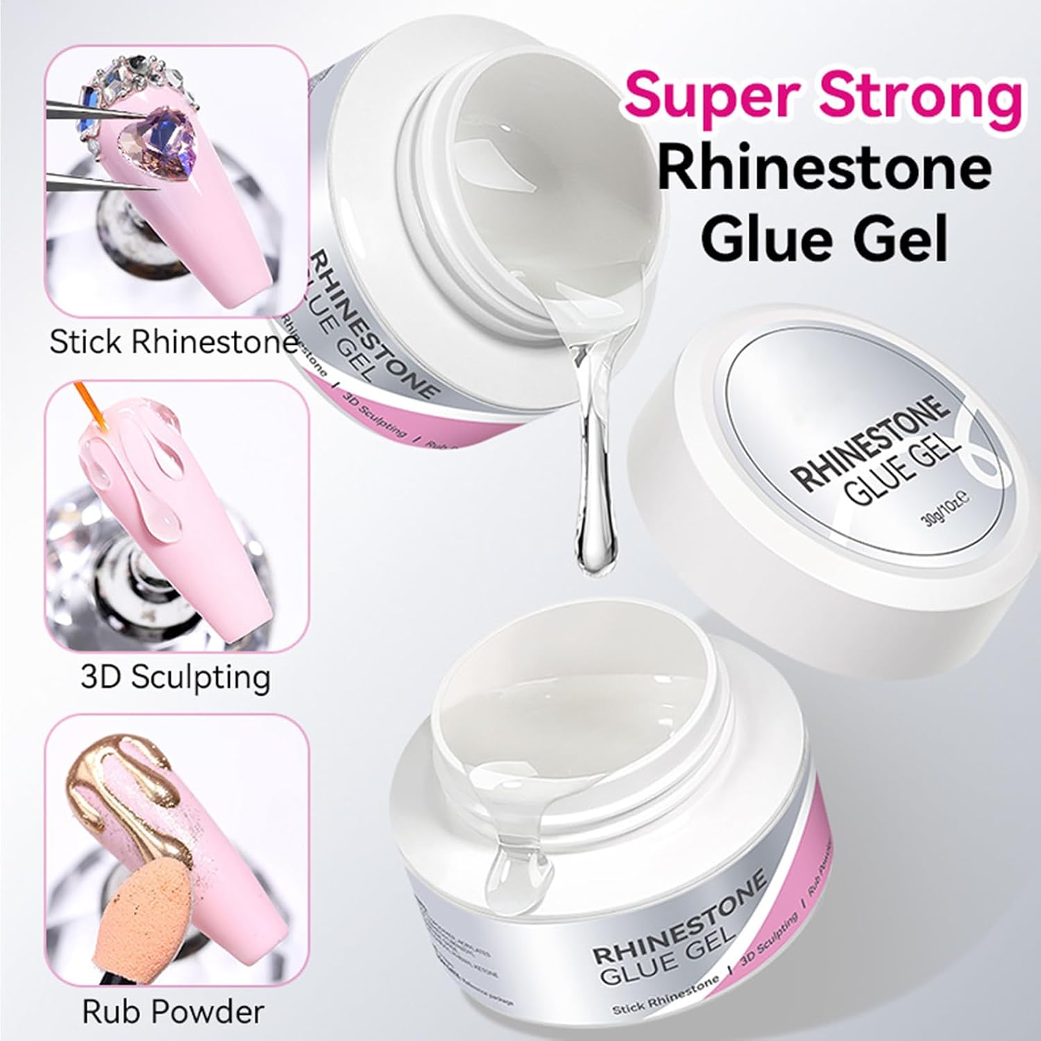 Rhinestone Glue ‑ Strong Adhesive, 30g Nail Rhinestones Glue Supplies for Cloth Jewelry Adults Girls, Home Indoor Outdoor Holidays Christmas Birthdays Salon Use DIY Accessories