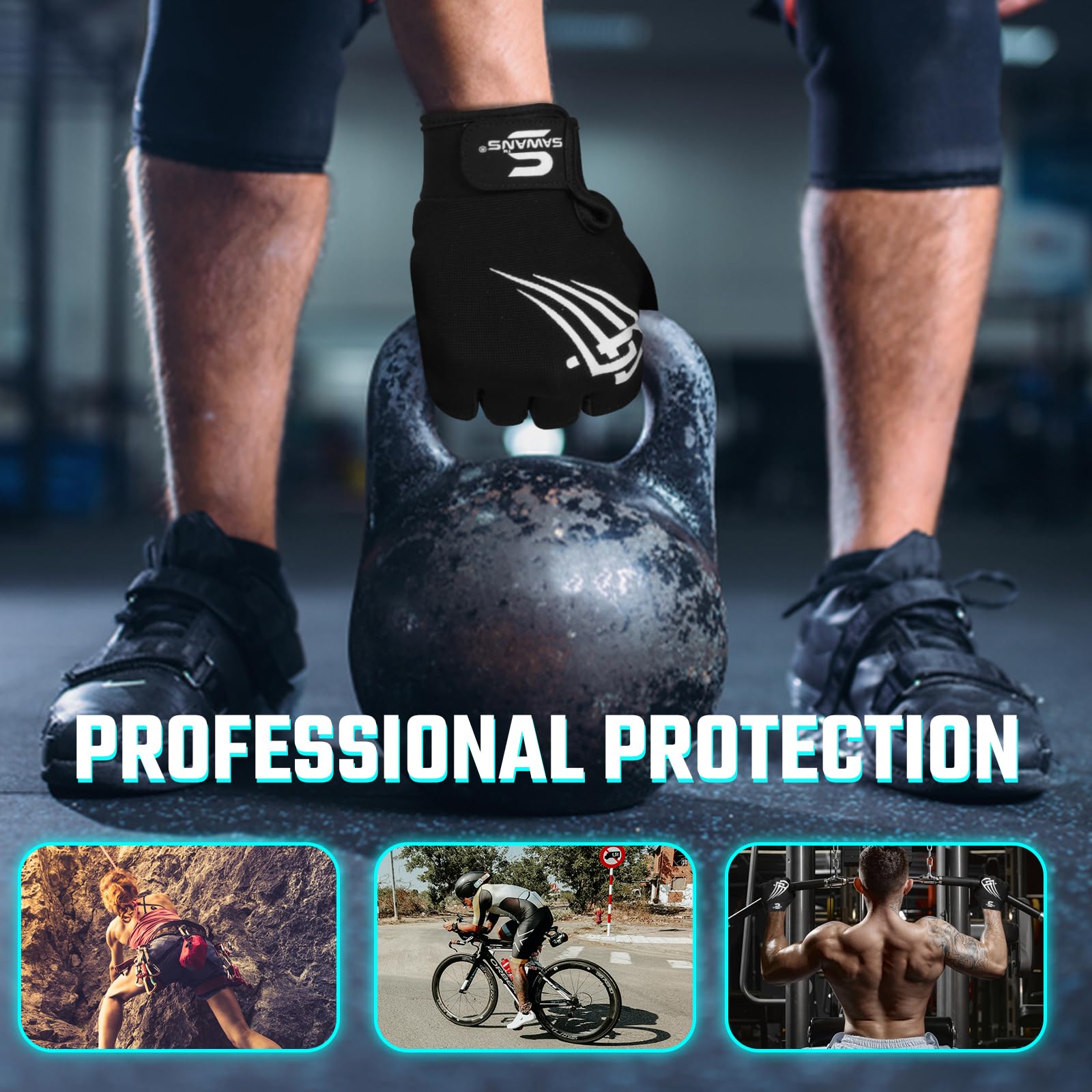 SAWANS Guanti da palestra per sollevamento pesi fitness allenamento imbottito protezione palmo antiscivolo impugnatura in silicone per uomini e donne allenamento traspirante esercizio ciclismo