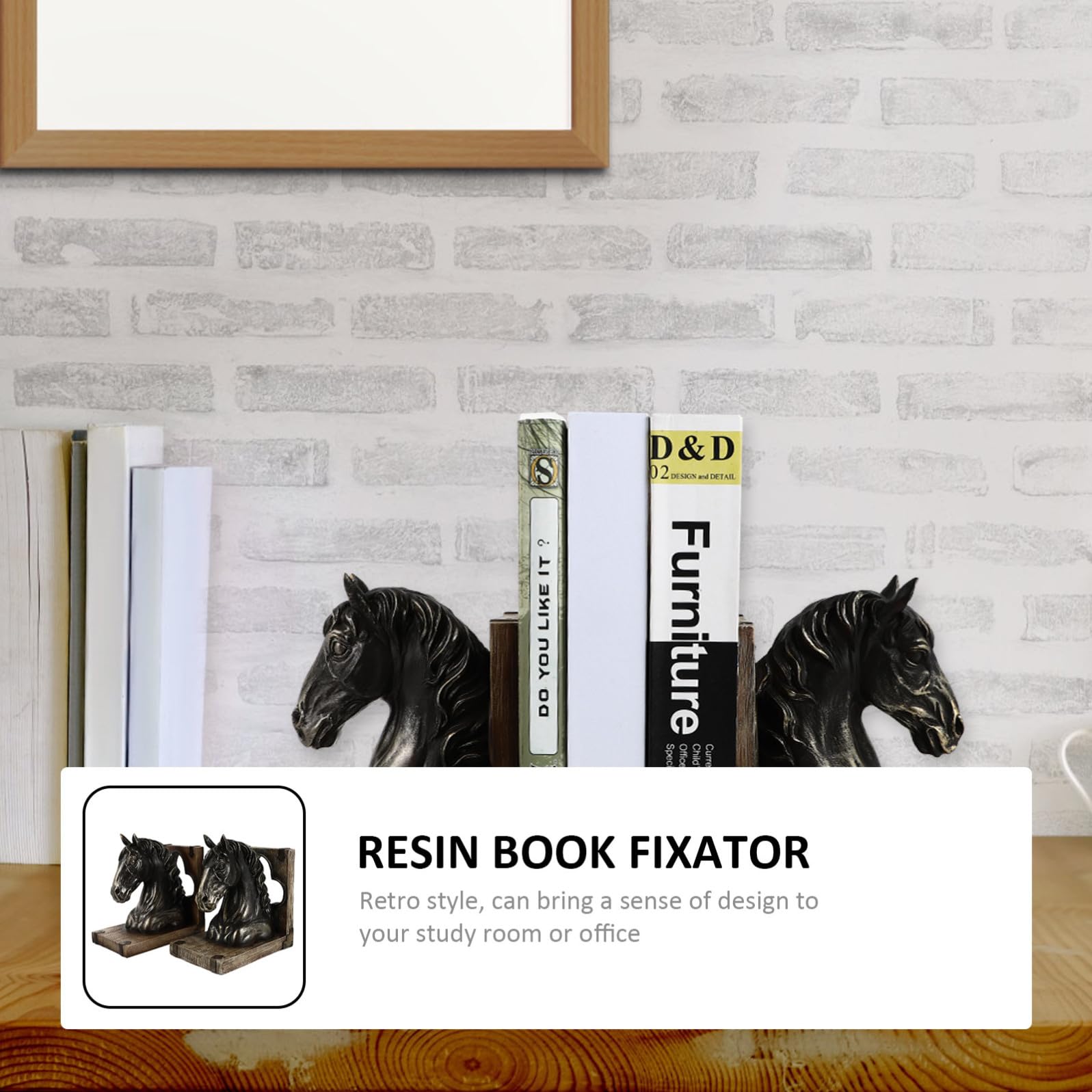 Ferma Libri Testa di Cavallo in Resina Stile Retrò 1 Paio | Lavorazione Fine, Finitura Levigata, per Ufficio e Studio, Elemento D’arredo per Mensole e Scrivanie