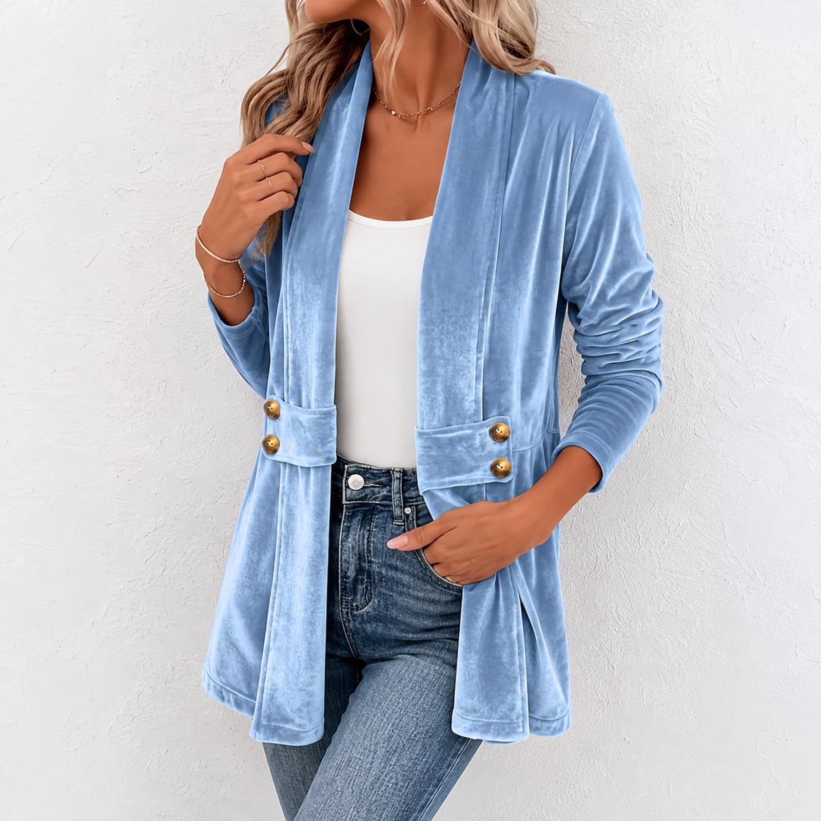 Mantel Damen Winter Elegant Samt Cardigan Mittellang Jacke Mit Knöpfen