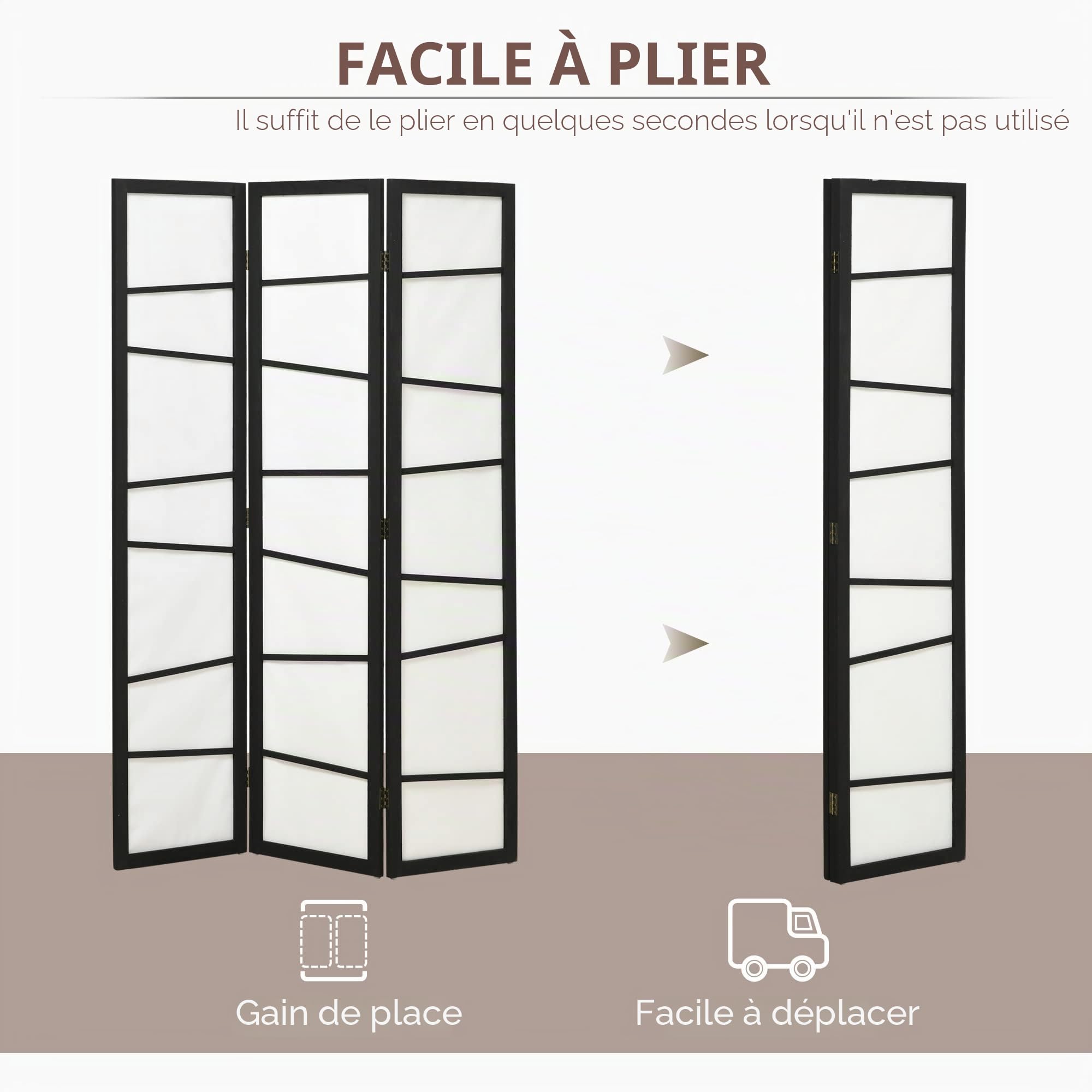 HOMCOM Séparateur de pièce 3 Panneaux, paravent en Bois Pliant, Blanc
