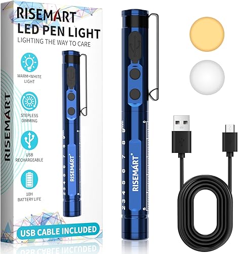 Vista 11 de RISEMART Linterna de Bolígrafo para Enfermera, Linterna LED Médica Recargable, Blanco Cálido/Frío y Atenuación Sin Escalones, Linterna Médica Negro