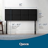 Vista 64 de LUCID - Cabecera tapizada de altura media, capitoné de diamantes, acolchado poliéster, altura ajustable 34 a 46 in, fácil montaje compatible