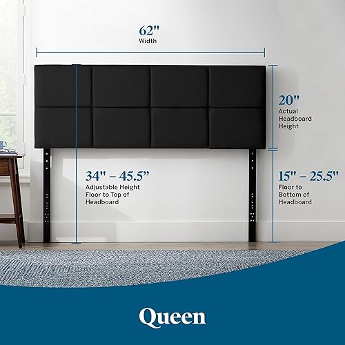 Miniatura 51 de LUCID - Cabecera tapizada de altura media, capitoné de diamantes, acolchado poliéster, altura ajustable 34 a 46 in, fácil montaje compatible