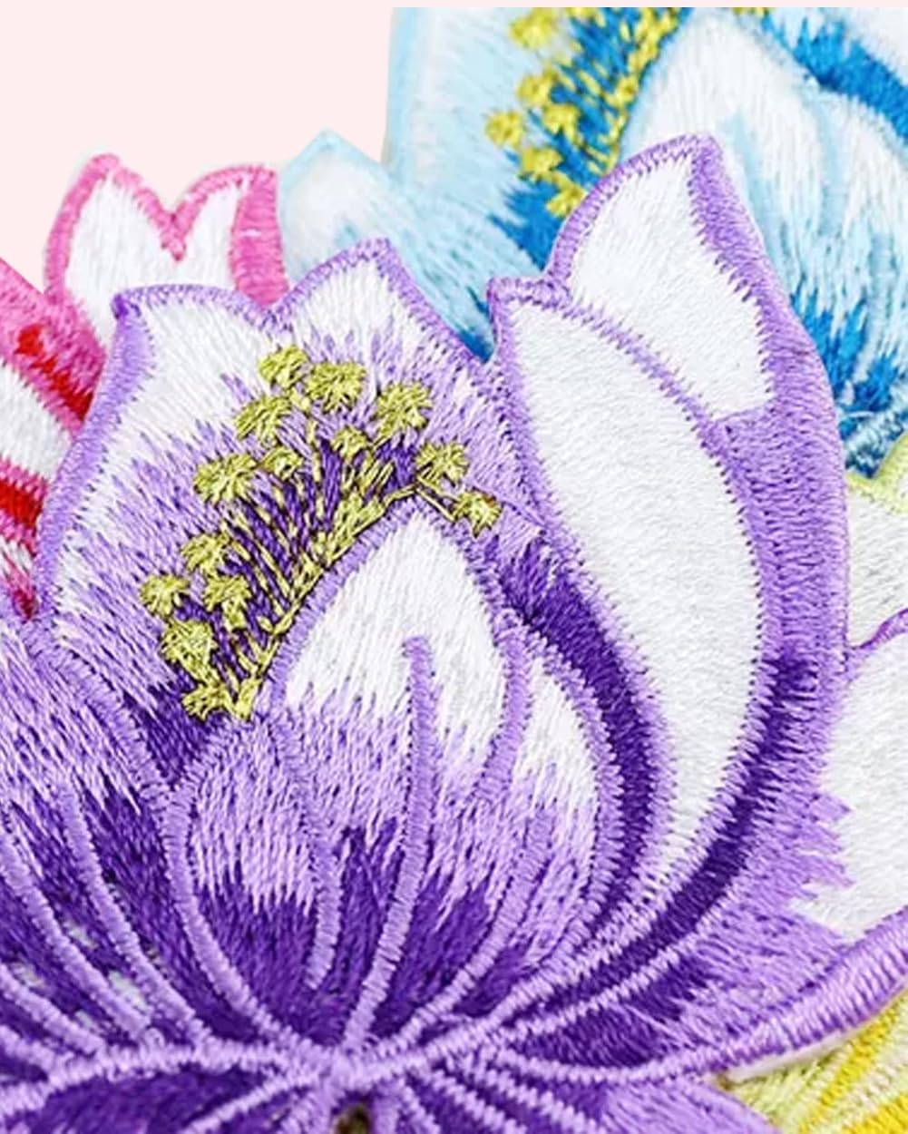 10 Pieces Blooming Lotus Embroidered Applique Orchid Flower Iron on Patches Sew on Badge Stickers for Clothes Backpack Repairing Embellishment Decorations (Beige)