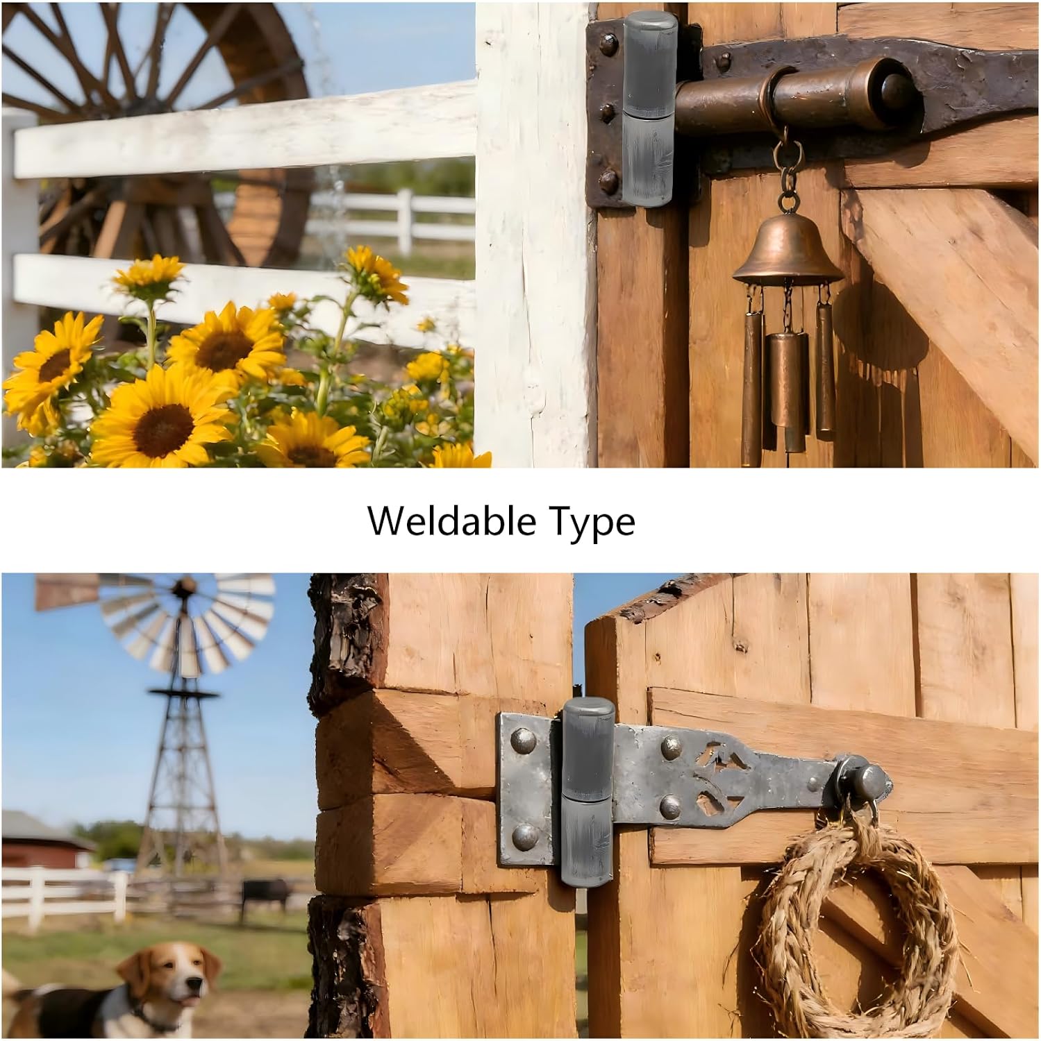 Weldable Barrel Hinges Heavy Duty Gate Hinges Weld on Hinges for Garden Gates, Garage Doors, Iron Gates, and Wooden Gates (2 Pack, Iron Color, 2.9 * 0.76In)