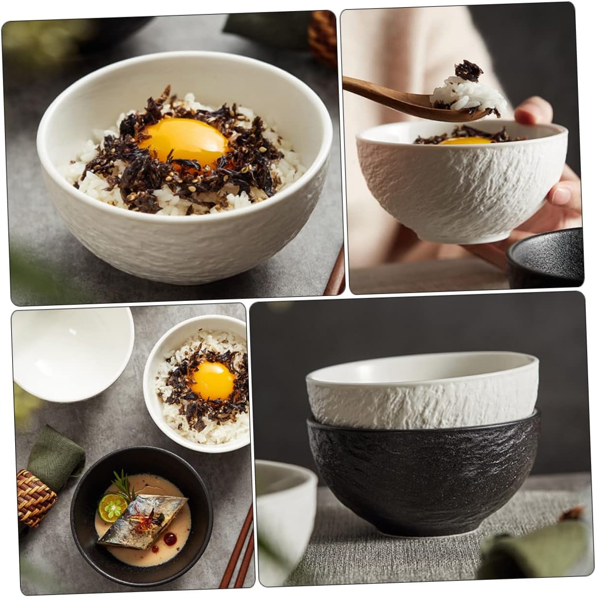 VOSAREA 4pcs Ceramic Dinner Bowls Multi-purpose Serving Bowls for Salad Fruit and Dessert Elegant Japanese Pattern for Home Dining and Entertaining