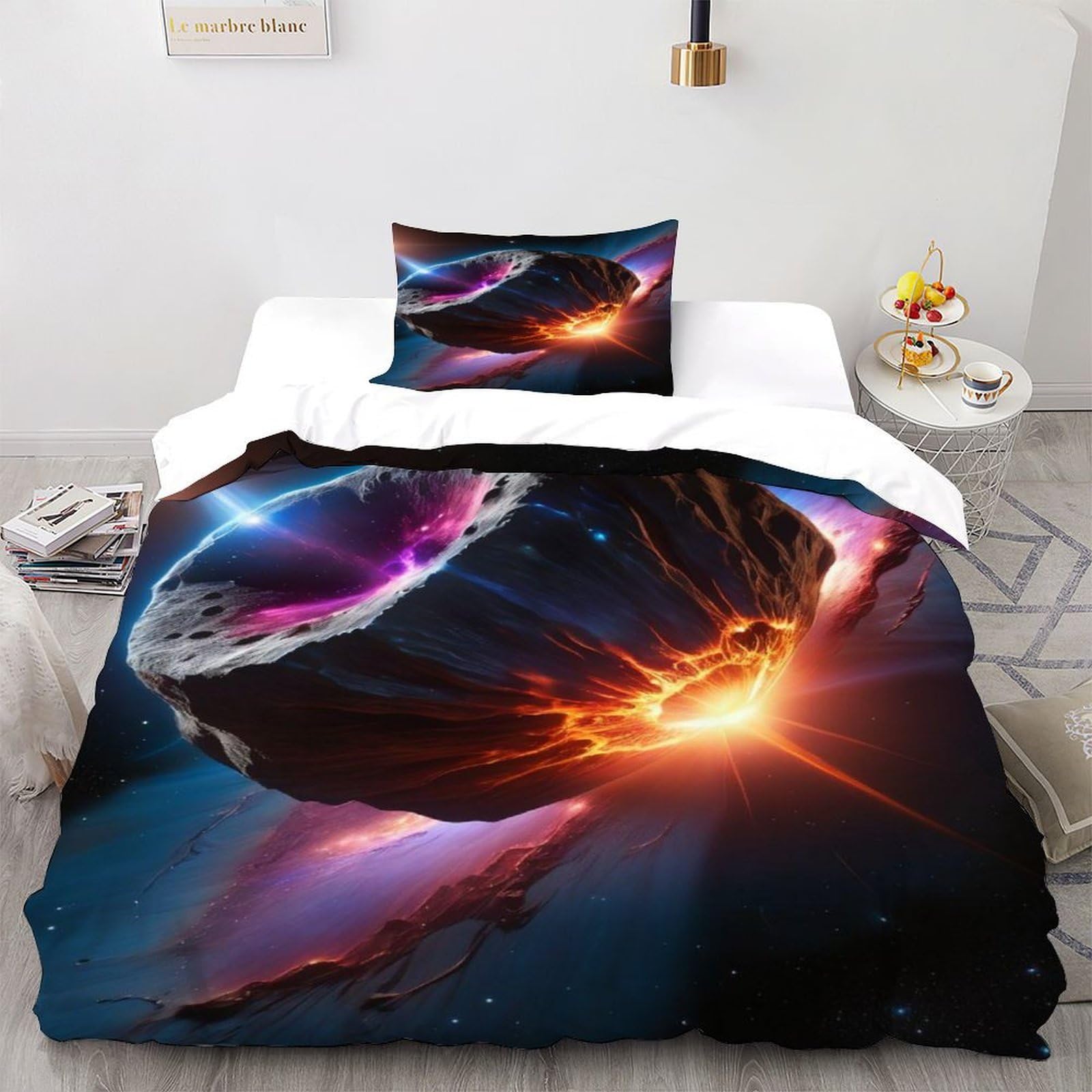 Housses de couettes 135x200cm Cosmos astéroïde avec taie d'oreiller single