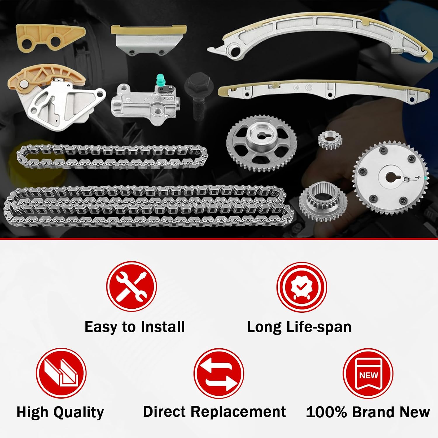 Engine Timing Chain Kit w/VVT Sprocket Fit for Honda Accord Civic CR-V Crosstour 2008-2015 Acura TSX ILX 2.4L Timing Chain Set Replace 14510-R40-A01 14310R5A305