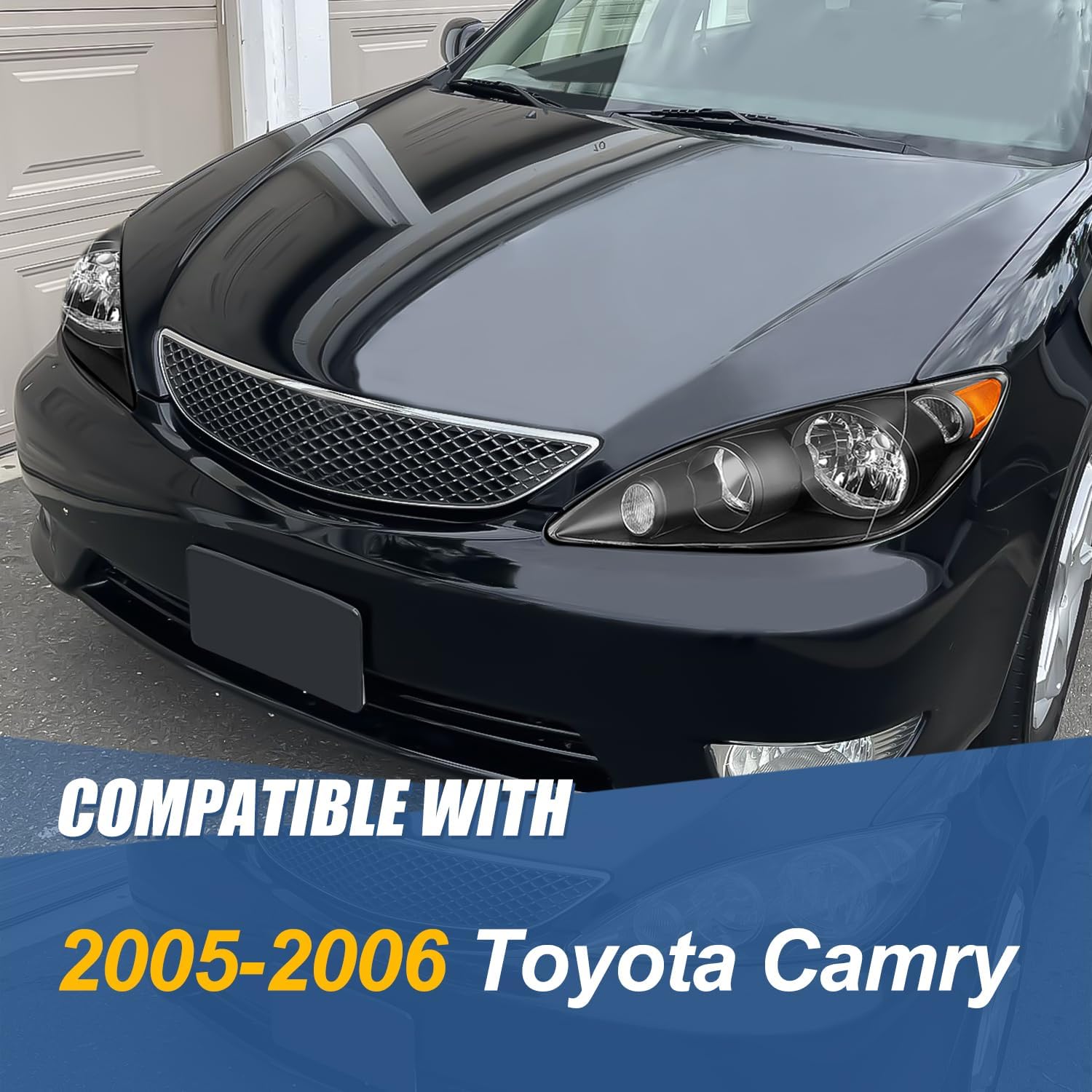 Auto Dynasty Headlights Assembly Compatible with 2005 2006 Toyota Camry XV30, Driver and Passenger Side, Black Housing Amber Corner