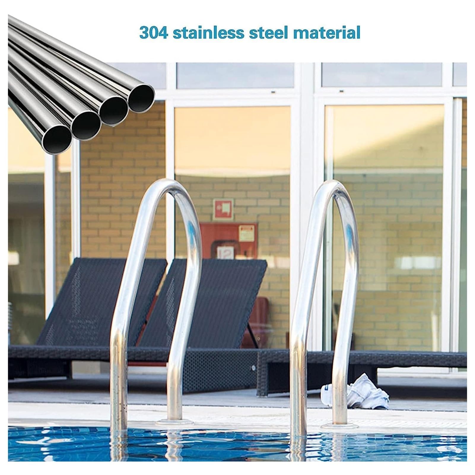 1 Barandilla De Piscina, Pasamanos De Piscina Antideslizante De Seguridad De Acero Inoxidable 304, Pasamanos De Escalera De Piscina De 3 Curvas, Capacidad De Carga De 350 Libras, Adecuado For Jardín,