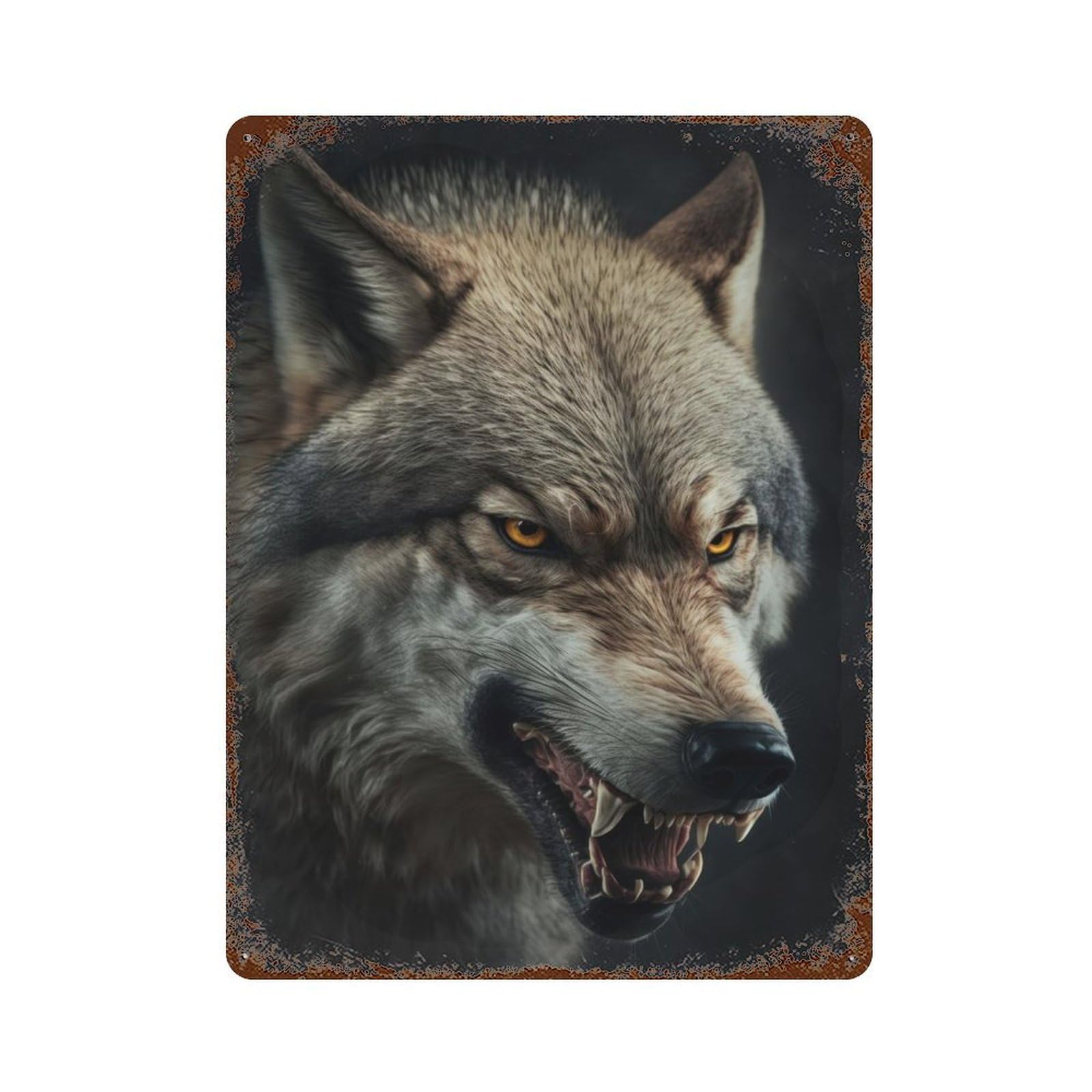 Garage Style Angry Wolf Portrait Rustic Tin Plaque 15.7"x11.8", Vintage Wall Decor for Bar And Workshop