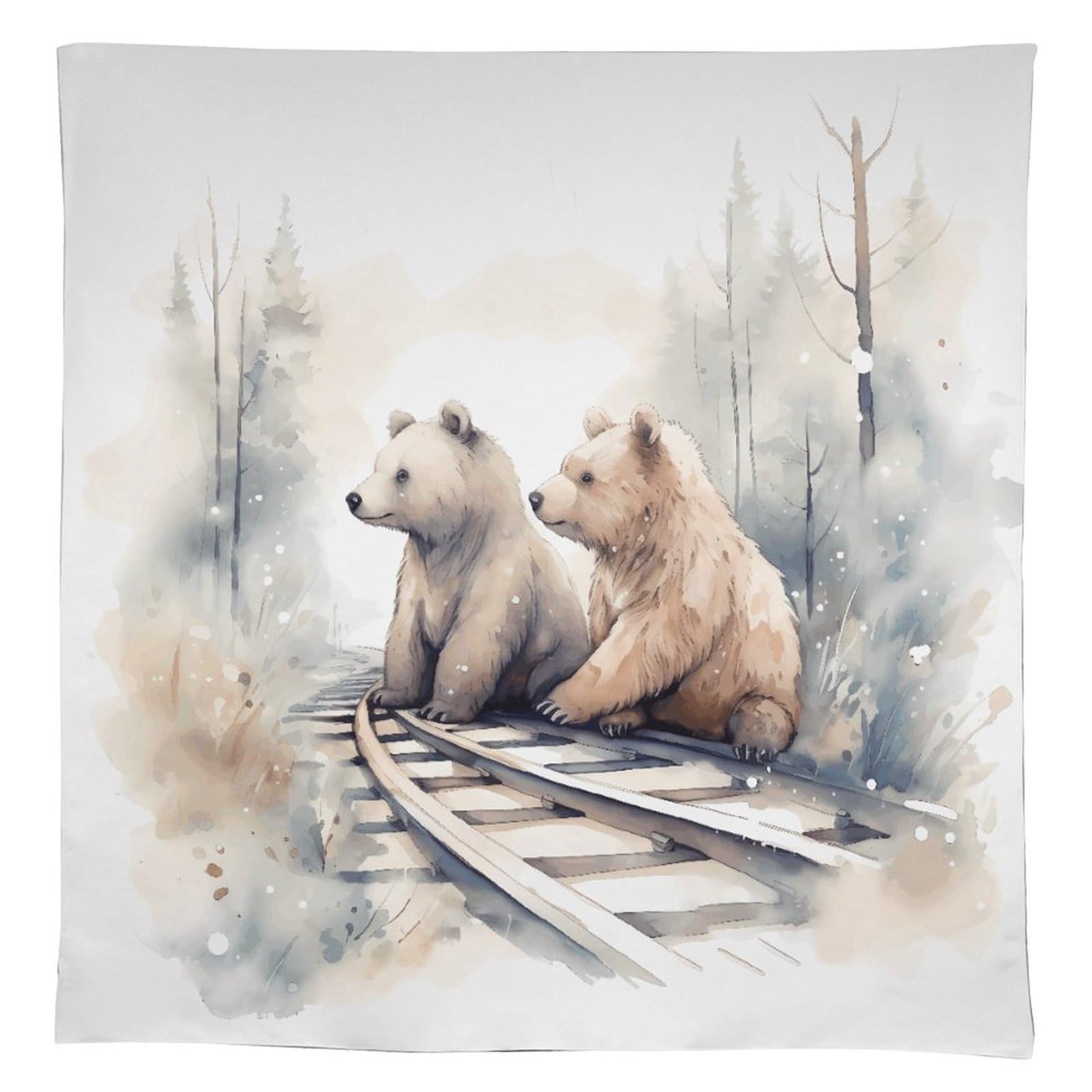 Nappe de Noël en lin imprimé ours pour décoration de table festive et repas de vacances