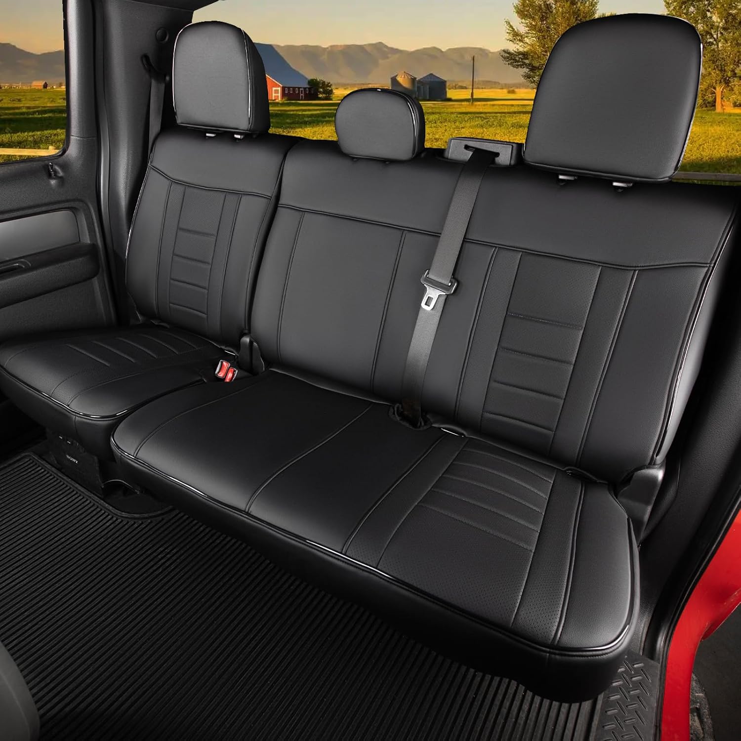 HKZ F150 Seat Covers for Ford F150 2012 2013 2014 Crew Cab 4-Door, Custom Fit Leather Full Set (Black) – Front & Rear Seat Protector, Waterproof, Durable Interior Accessories