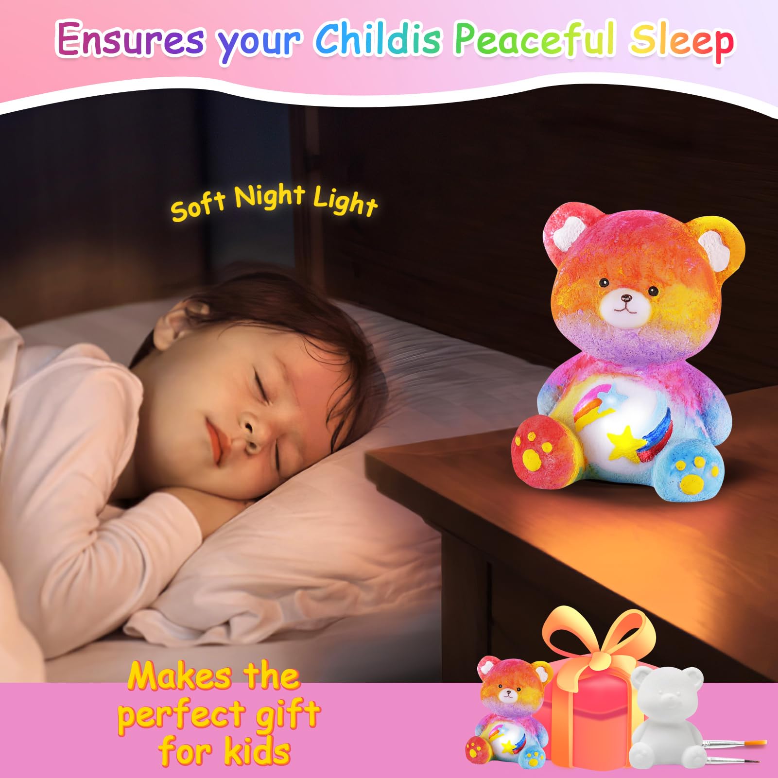 LEADSTAR Bär Lampe Bastelset – DIY Malset Für Kinder Ab 6 Jahren, Mit Farben Und Pinseln