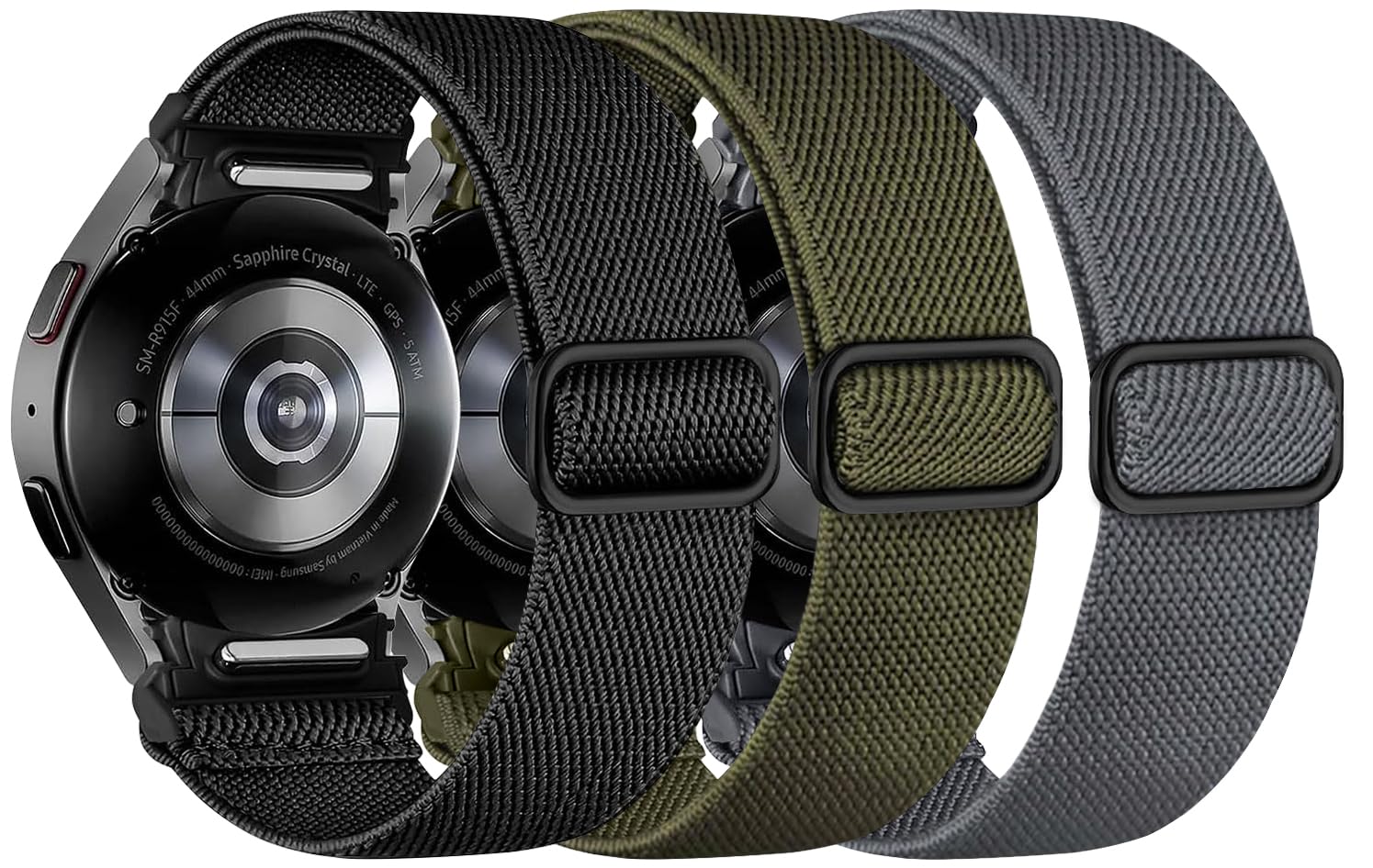 Chinber 3 Pack Compatible Samsung Galaxy Watch 7 6 5 4 FE Band 40mm 44mm/Galaxy Watch 6 4 Classic Bands 47mm 43mm 42mm 46mm, One Click No Gap Elastic Nylon Wristband