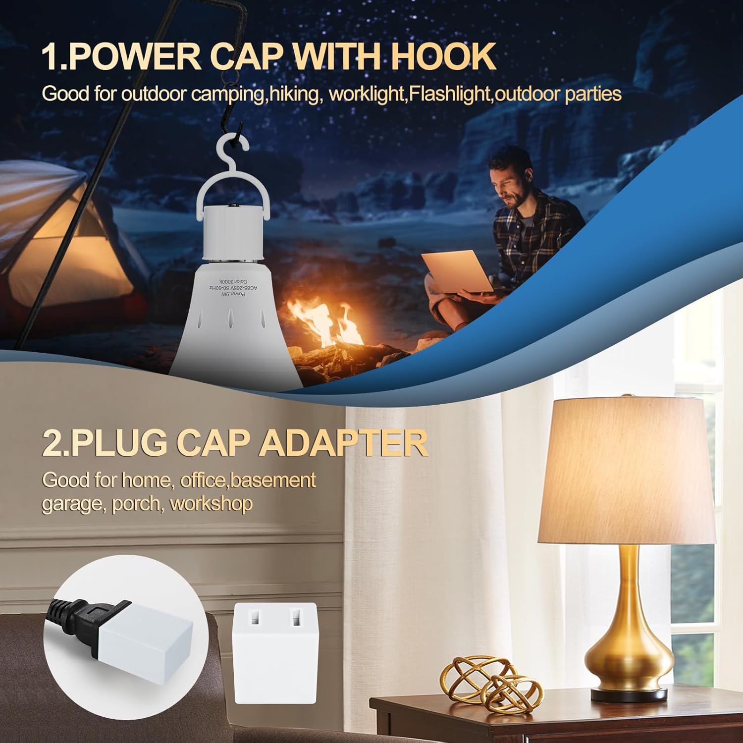 3Pack Rechargeable Emergency Light Bulb, A19 9W Warm White 3000K Self-Charging LED Light Bulb,1200mAh Battery Backup Light Bulbs for Daily,Home Emergency,Outdoor Portable Use