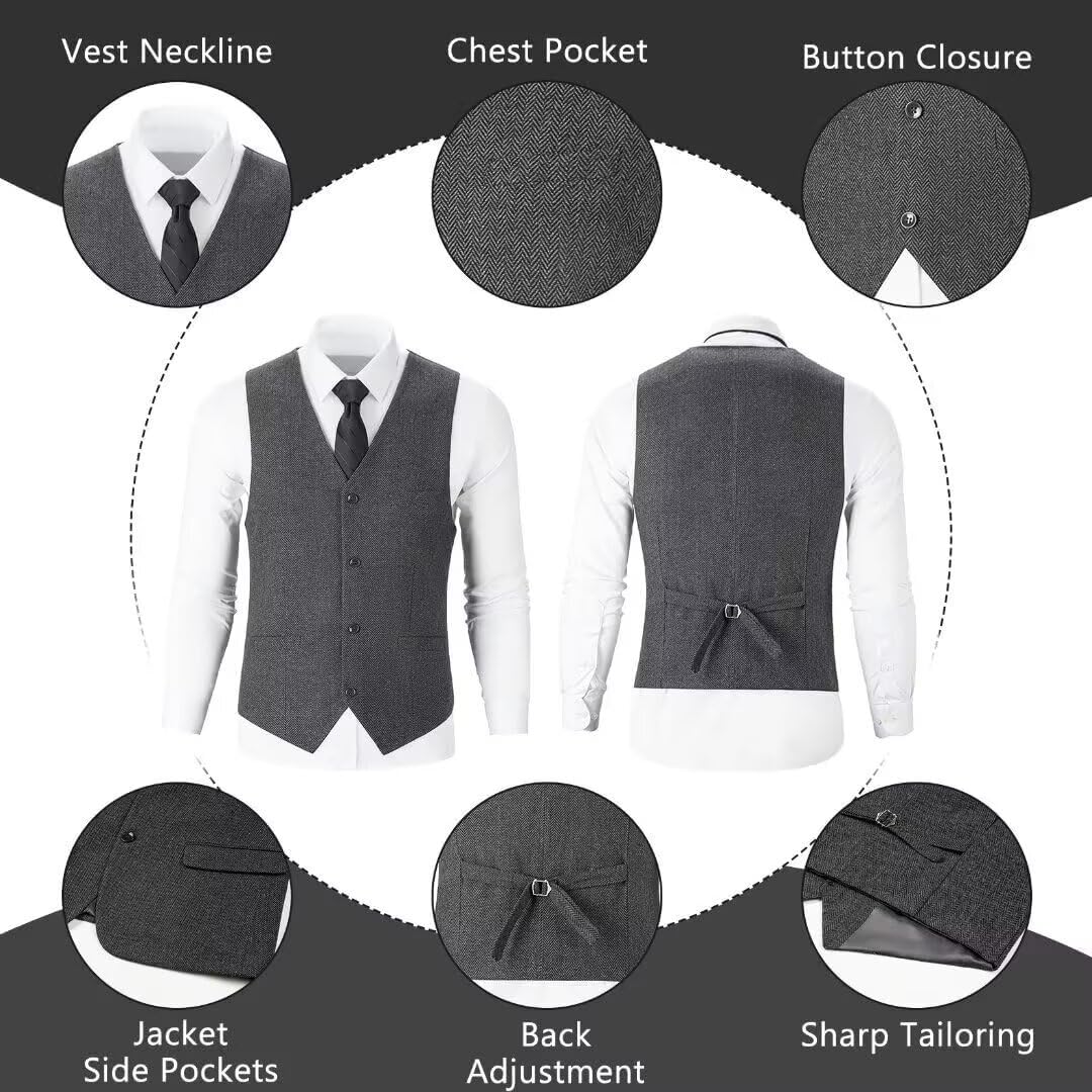 Abito da uomo retrò 3 pezzi tweed a spina di pesce abiti da uomo giacca di lana smoking sposi matrimonio blazer gilet pantaloni set ballo