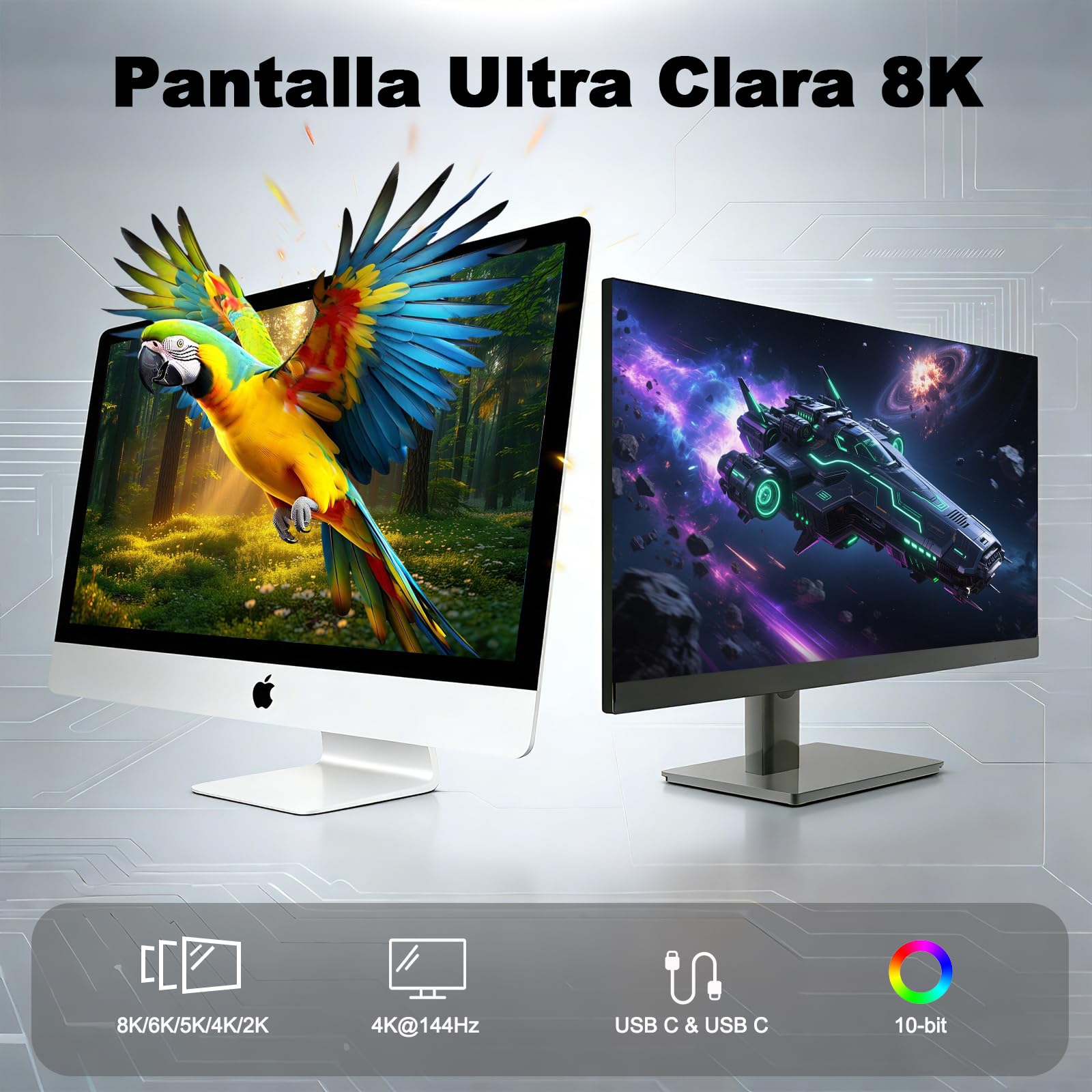 Cable USB C 1m (Cabo USB C 3.2 Gen 2×2, vídeo 8K@30Hz, 4K@144Hz/60Hz, carga rapida 240W/100W) Cable de datos USB tipo C de 20Gbps para Thunderbolt 4/3, MacBook, iPhone 17, SSD, Docking station — view 5