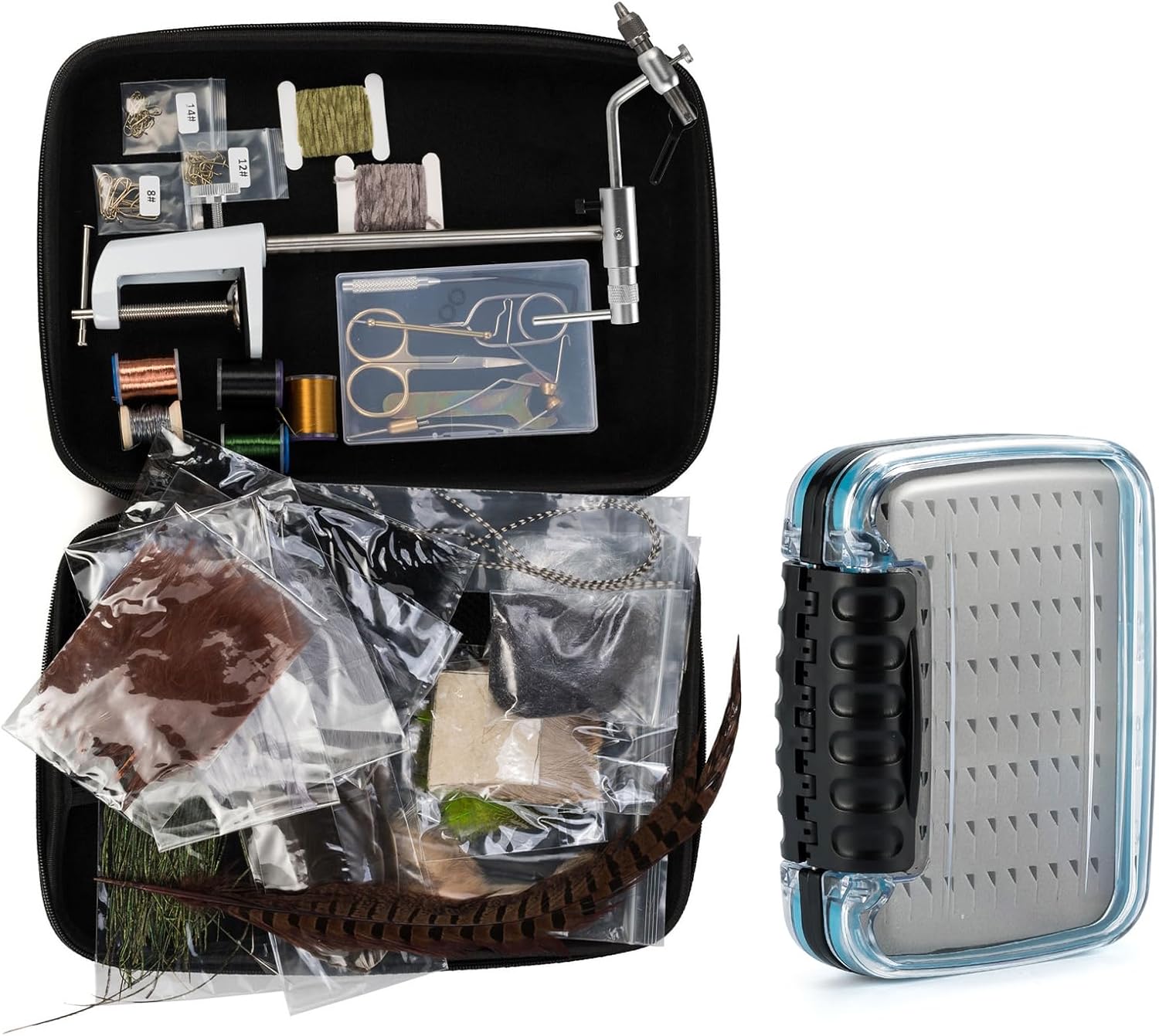 Dr.Fish Complete Fly Tying Kit with 1 Fly Fishing Box, Holds 176 Flies, S 5X3.9X1.4