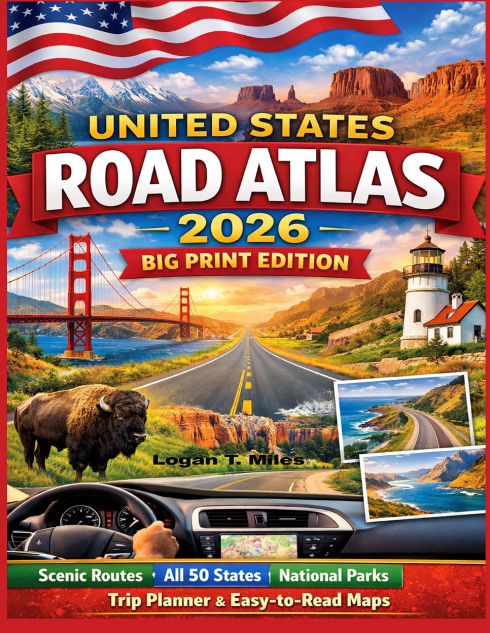 United States Road Atlas 2026 (Big Print Edition): Discover America's Scenic Routes, All 50 States, Major Highways, National Parks, Regional maps, Trip Planner and Easy-to-read maps.