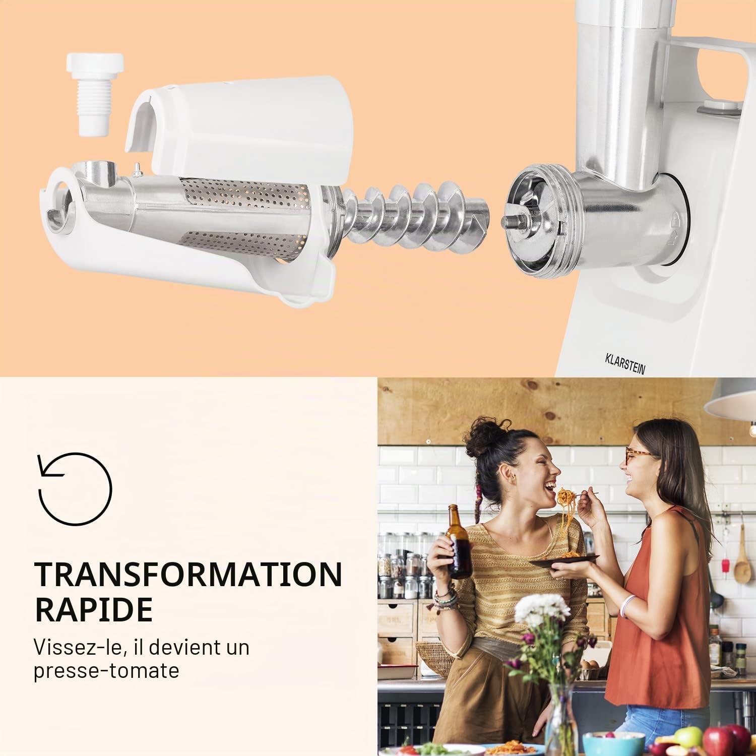 Klarstein Mighty Mince - hachoir à viande électrique - puissance 500 à 1361 W, hachoir électrique avec accessoires pour saucisses, kebbe et purée, presse-tomates, avec poignées - Blanc