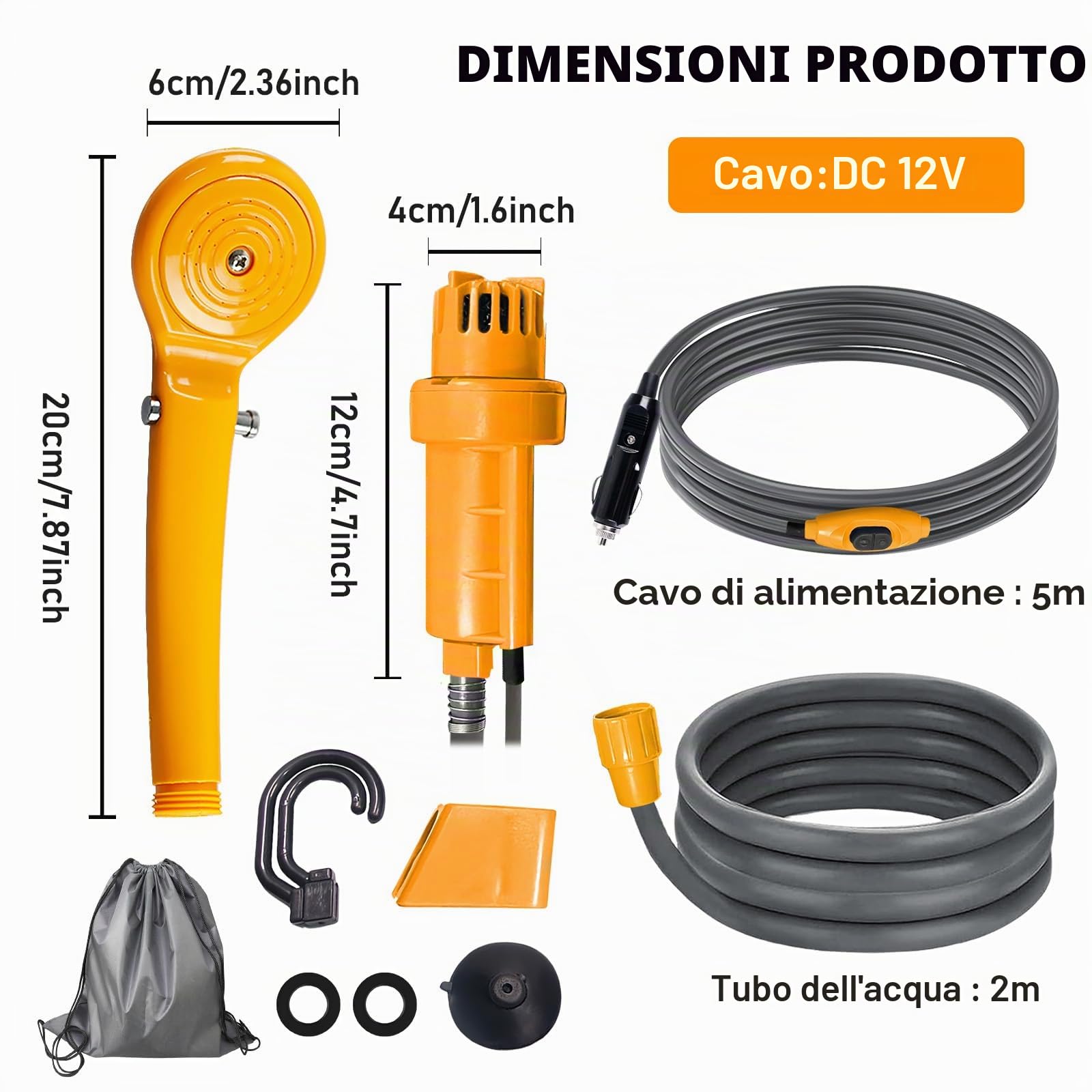 BORDEAG Doccia da Campeggio con Pompa, Doccia da Campeggio Portatile con Pompa, Doccia Esterna Portatile 12v, Doccia da Campeggio, Doccia da Esterno, Doccia Esterna per Viaggi in Campeggio, Giardino