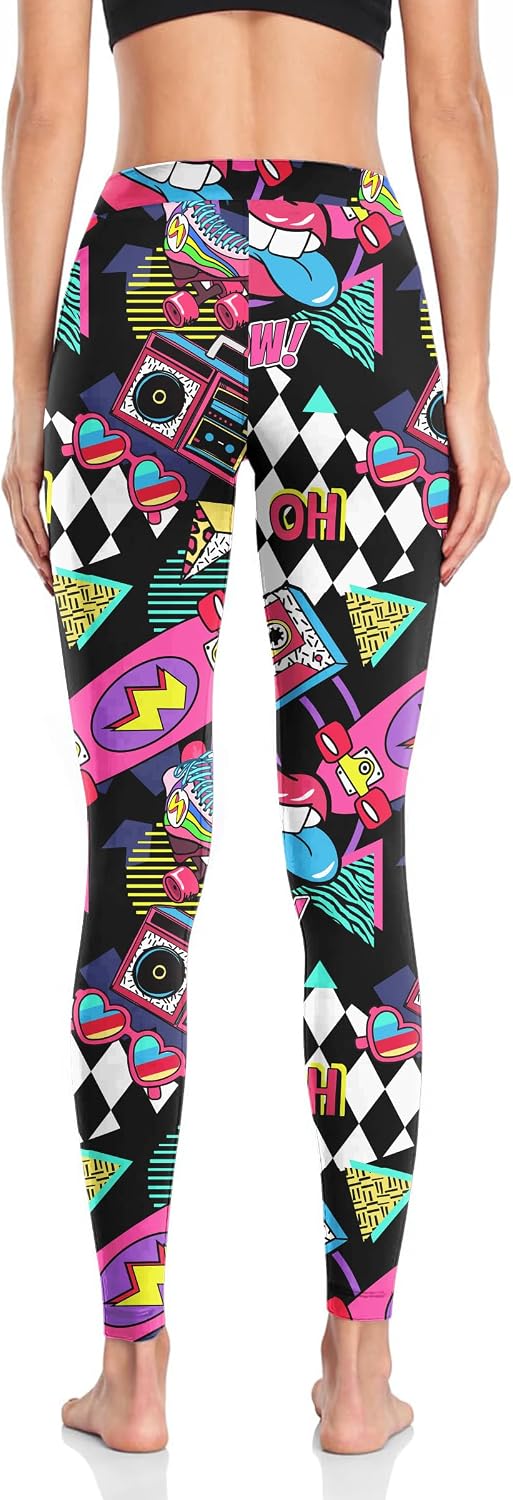 Women's 80s Leggings Neon Artistic Splash Printed Soft Stretchy Pants Running Workout Leggings Athletic Yoga Pants image 3