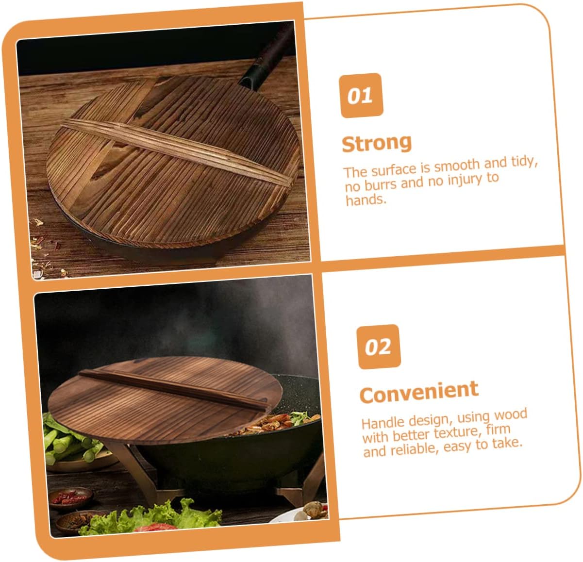 14 Inch Old-Style Iron Pot Lid with Wooden Handle Carbonized Wok Cover for Kitchen Cooking Anti-Splash and Storage Cap
