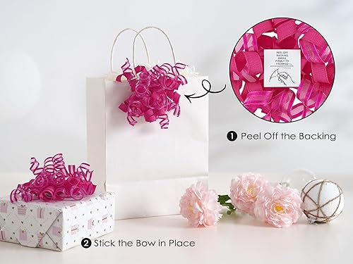 Miniatura 2 de HUIHUANG Lazos de color rosa intenso para envolver regalos, lazo de regalo rizado de 5 pulgadas x 8 unidades, lazos de cinta autoadhesivos para