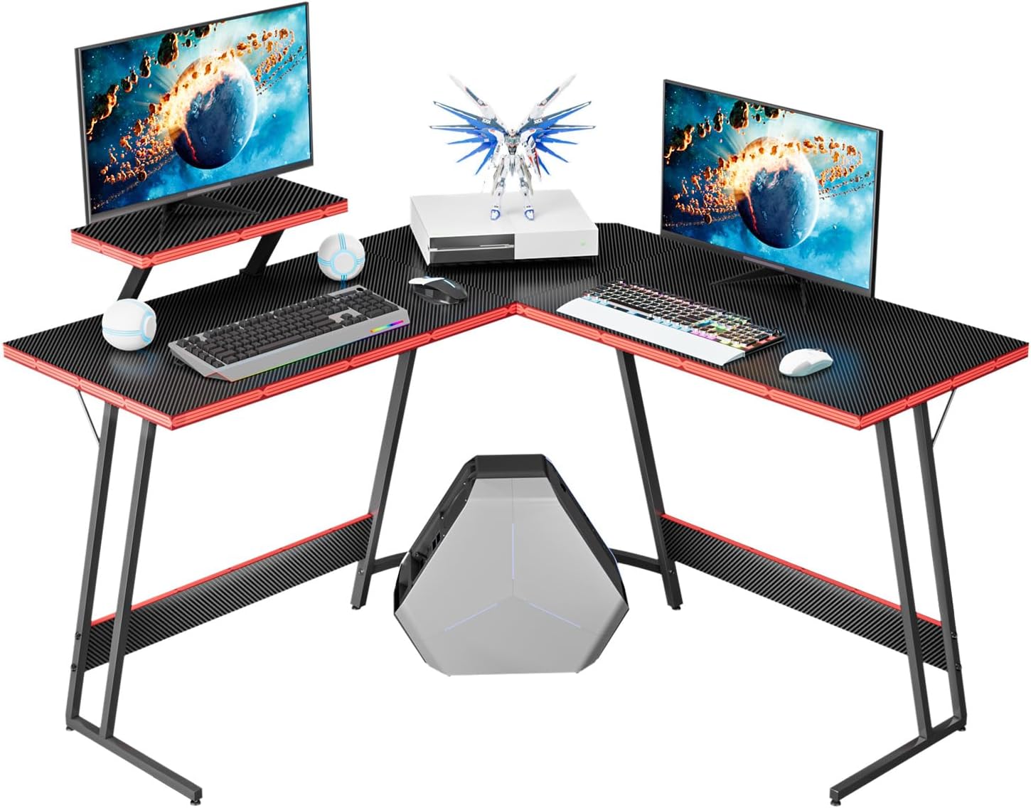 Homall L Shaped Gaming Desk Computer Corner PC Desk Table with Large Monitor Riser Stand for Home Office Sturdy Writing Workstation (Black, 47 Inch)
