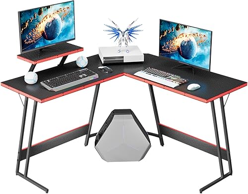 Miniatura 15 de Homall Escritorio de Gaming en Forma de L Rosa, Mesa de Escritorio para Computadora PC de Esquina con Soporte Grande para Monitor para Oficina en