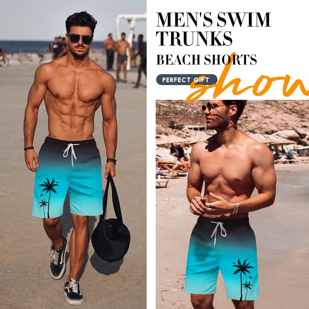 Men's Swim Trunks Hawaiian Bathing Mesh Lining Suit Swimsuits Beach Shorts with Pockets - Image 2