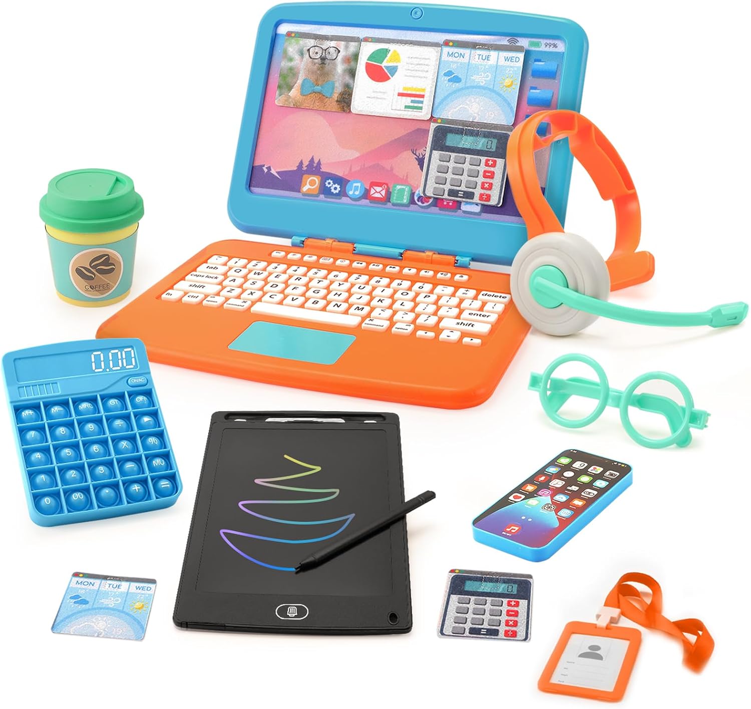 Pretend Play Home Office Toys for Kids 3-7, Toy Laptop Set for Role Playing Game, Working Home Playset for Boys and Girls