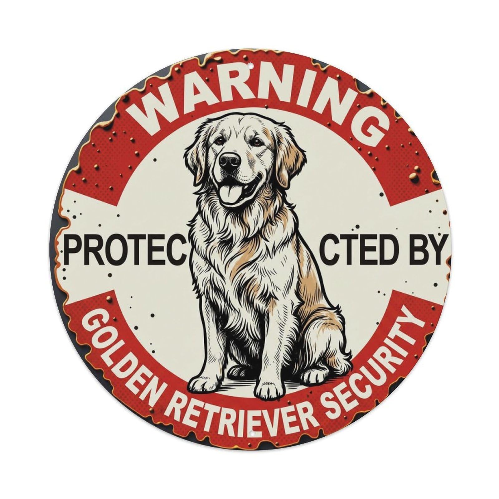 Metal Tin Sign Warning Protected By Golden Retriever Dog Security Vintage