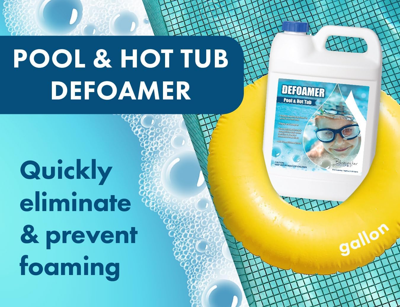 Pool & Hot Tub Defoamer, 1 Gallon, Quickly Eliminate Foam in Pool or hot tubs.