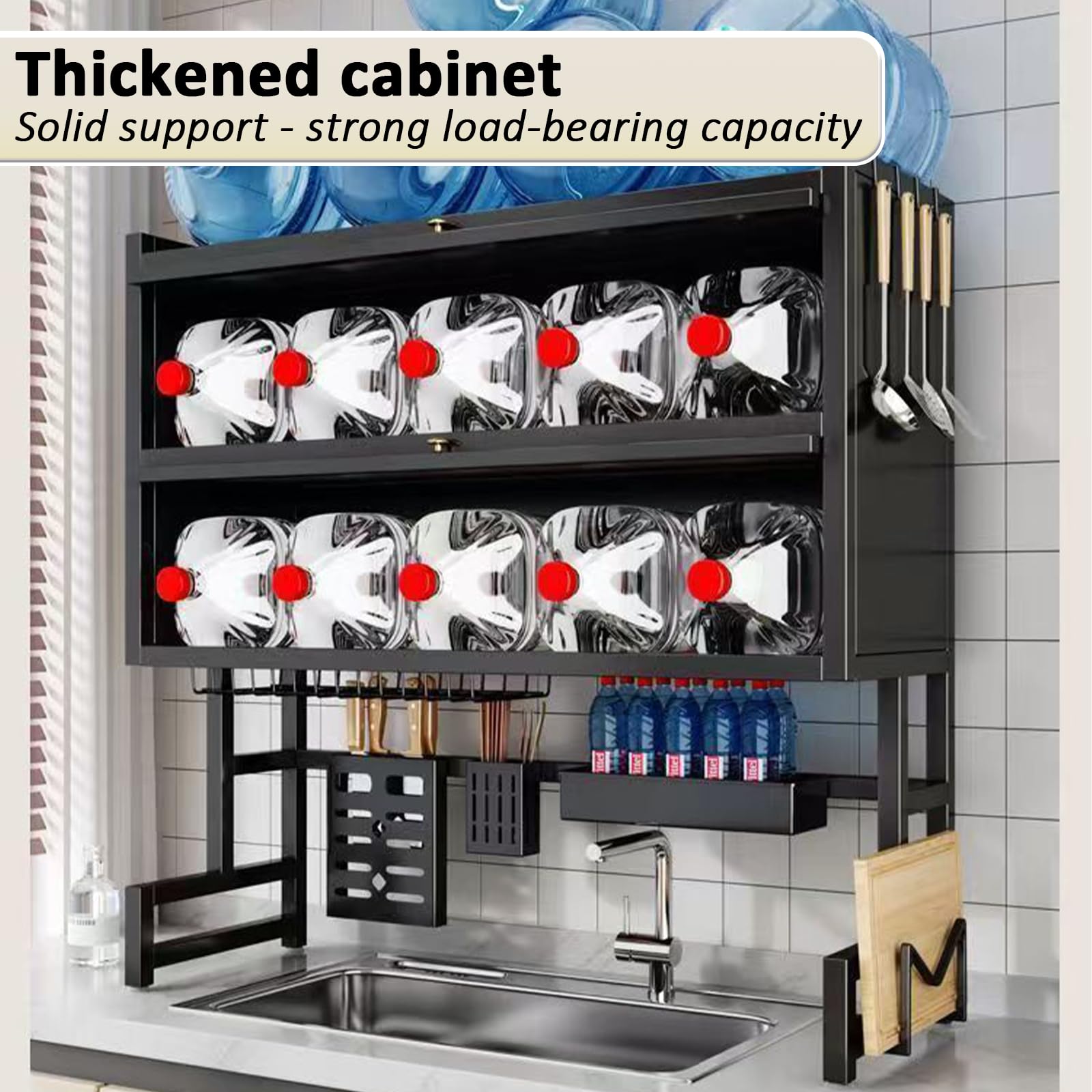 Escurridor de Platos de 4 Niveles con Tapa, Mantiene el Estante del Fregadero de la Cocina organizado, Ahorra Espacio, escurridor de Platos Grande para Platos, Vasos, tazones y Cubiertos (bl