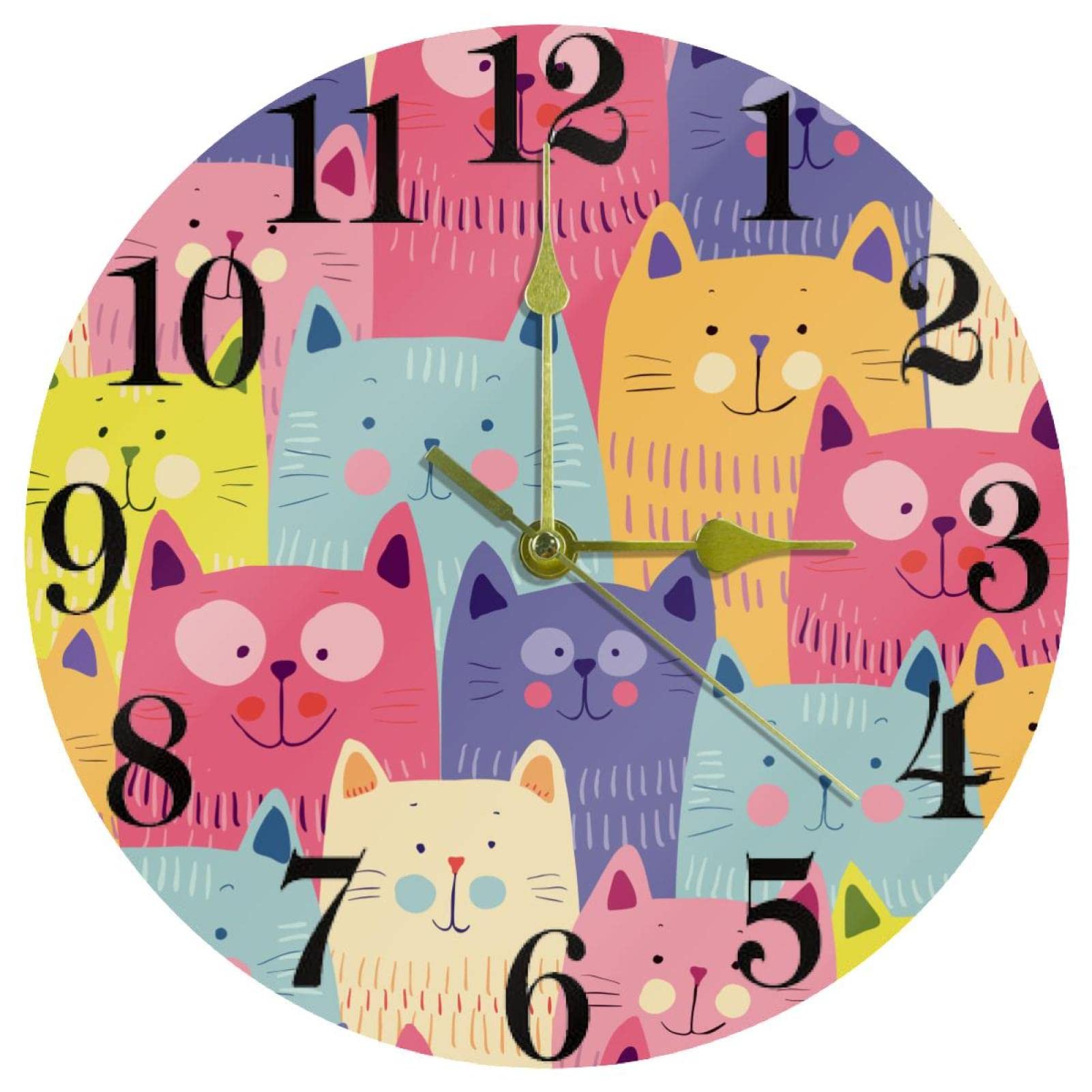 Horloge de cuisine ronde thématique chats pour décoration colorée