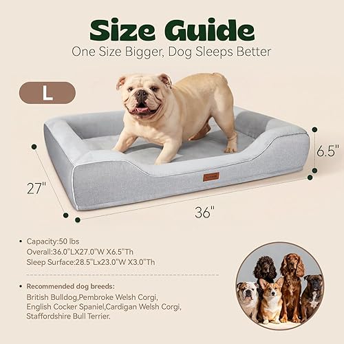 Miniatura 5 de Camas refrescantes para perros medianos y grandes con fundas extraíbles lavables, sofá cama ortopédico rectangular con espuma viscoelástica de gel