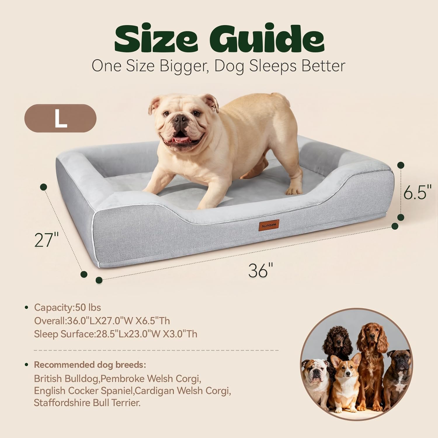 Orthopedic Cooling Dog Bed for Medium Large Dogs,Rectangle Sofa Bed with Cool Gel Memory Foam & Egg Crate Foam,Waterproof Removable Washable Cover, Ideal for Senior Pets,Grey - image 5