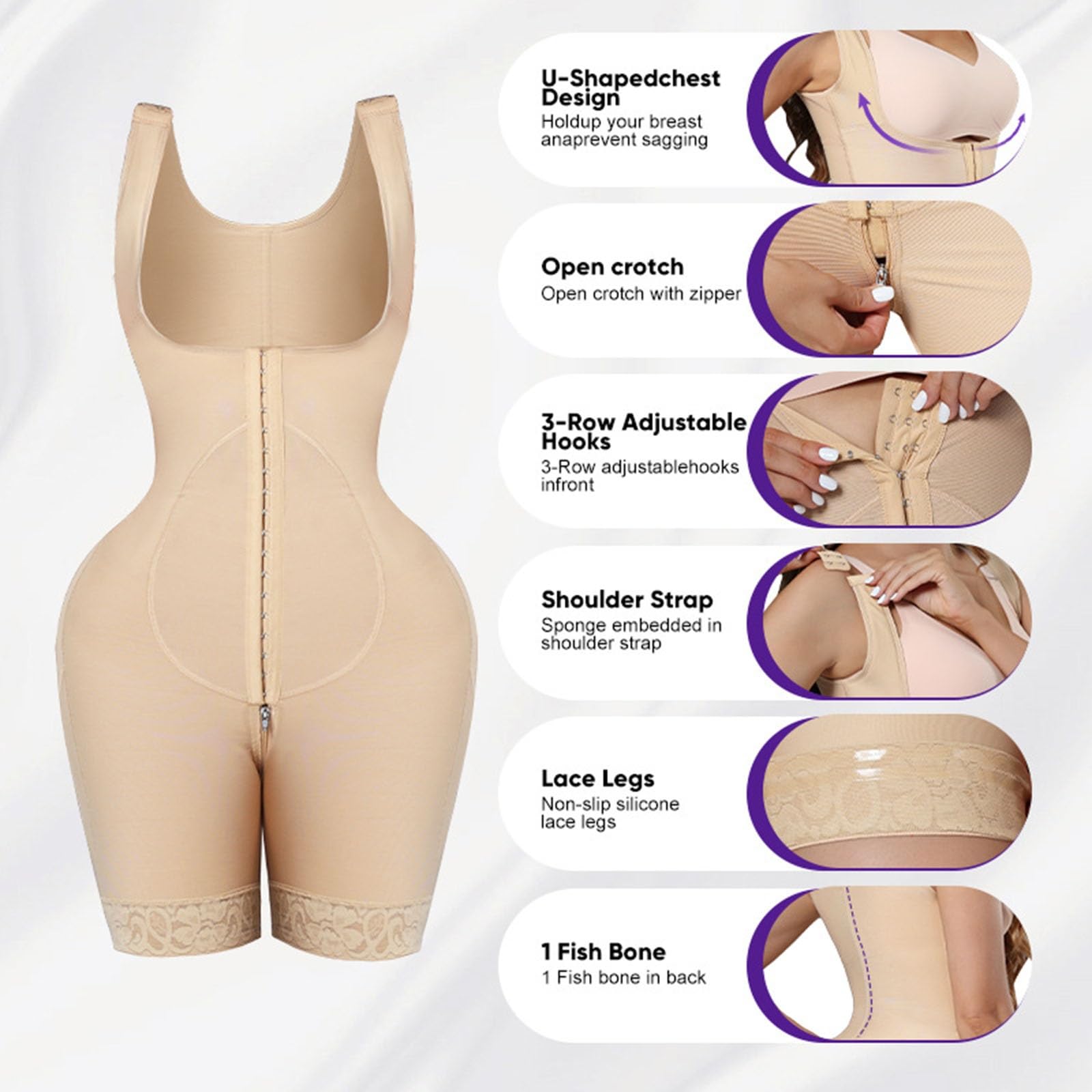 Etapa 2 Faja Shapewear para Mujeres Tummy Tuck Post Cirugía Prenda de compresión posparto Levantador de glúteos de Cuerpo Completo