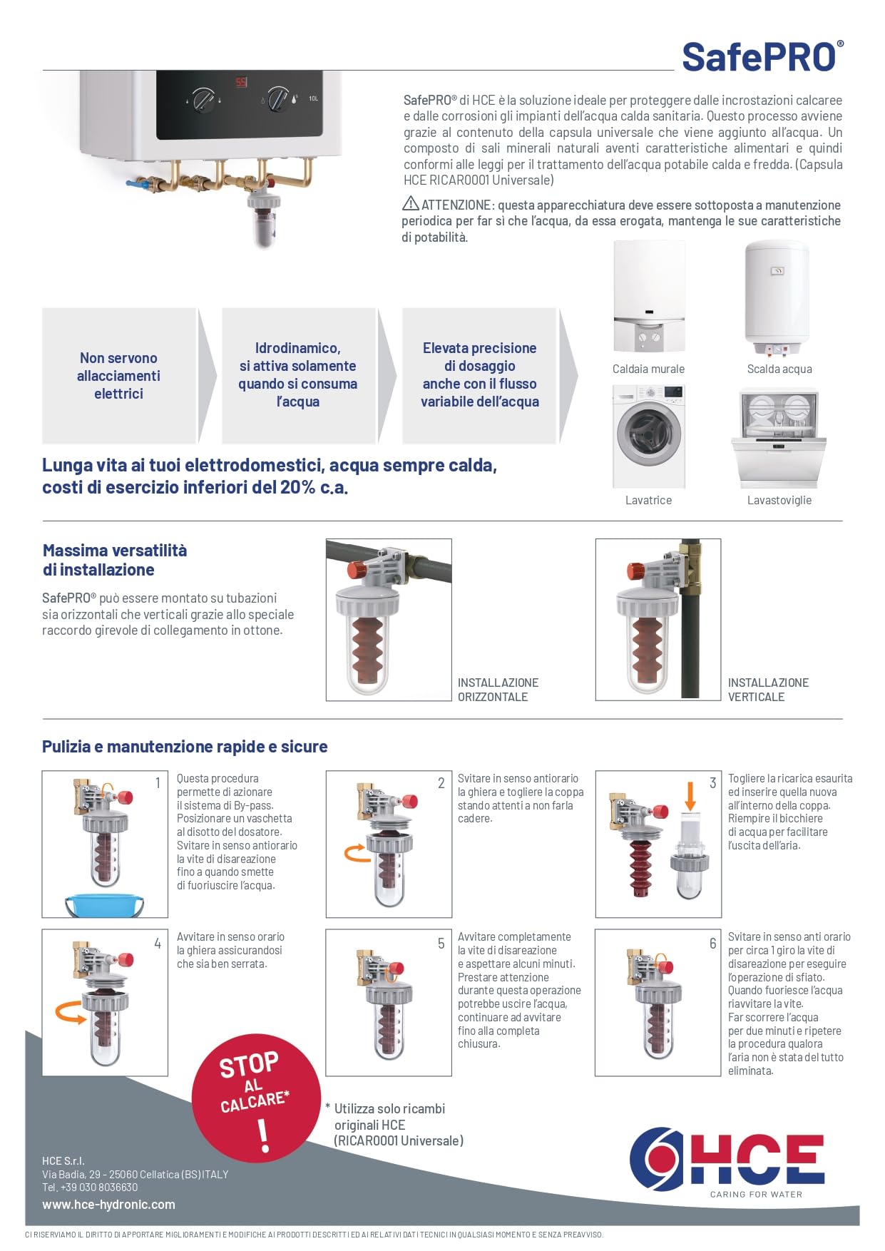 HCE SafePRO Dosatore di Polifosfati con By-Pass Automatico e Attacchi Fissi – Filtro Anticalcare 1/2" per Caldaie e Elettrodomestici – Made in Italy (Mod. DS0030)