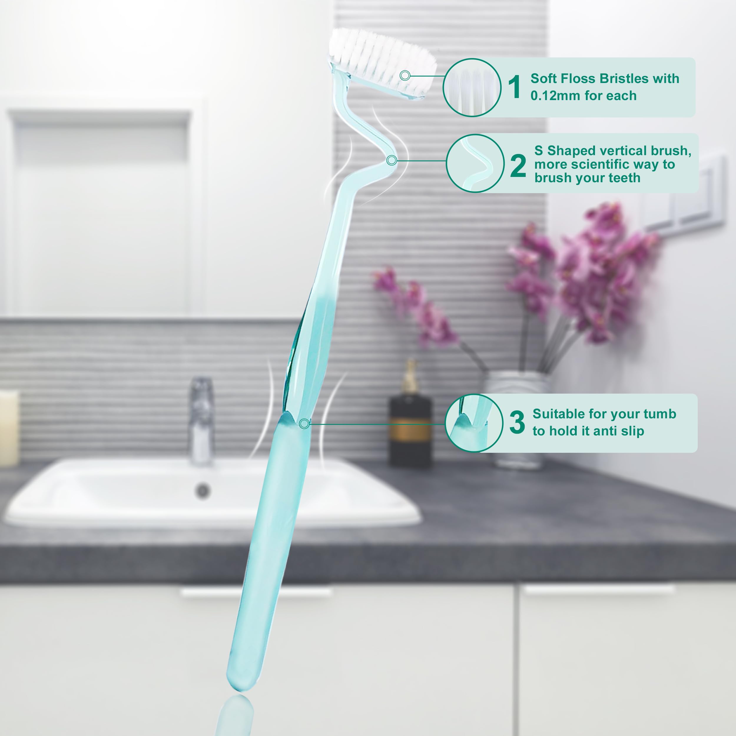 Cepillo de dientes manual suave en forma de S para adultos con encías sensibles, nano cerdas de hilo dental, cepillos de dientes verticales con color caramelo, limpieza profunda para niños y jóvenes