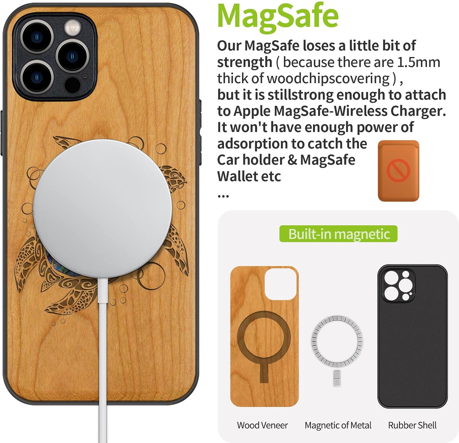 Carveit Designer Wooden Protective Case for iPhone 12 Pro Max Magnetic Cover [Wood Engraving & Shell Inlay] Wood Phone Case Compatible with 12 Pro Max MagSafe 6.7 Inch (Sea Turtle-Cherry)