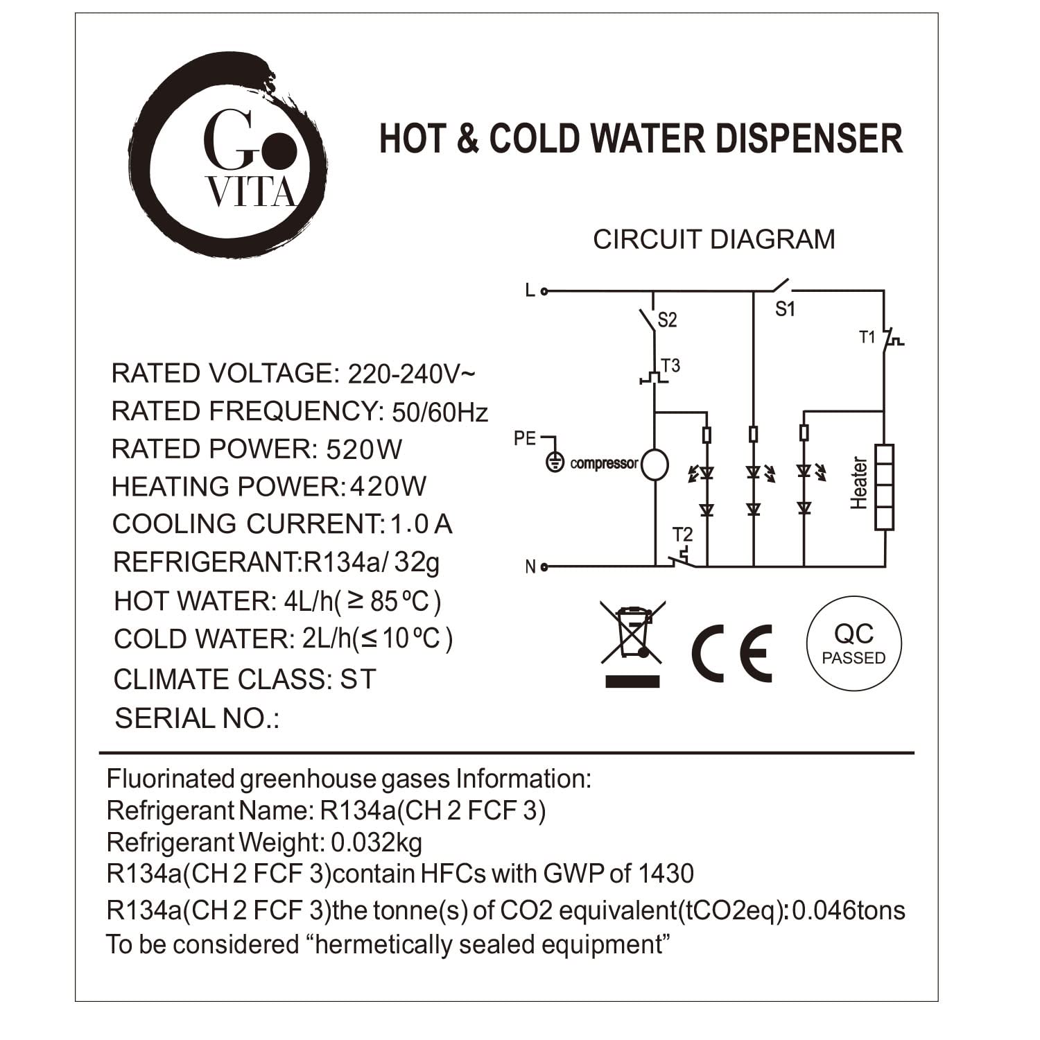 GOVITA - Dispenser Acqua Fredda E Calda,Distributore Acqua fredda a Colonnina Da Terra, Erogatore di acqua a boccioni Con cabinet Per Bevande Water Dispenser ufficio e casa (Slim)